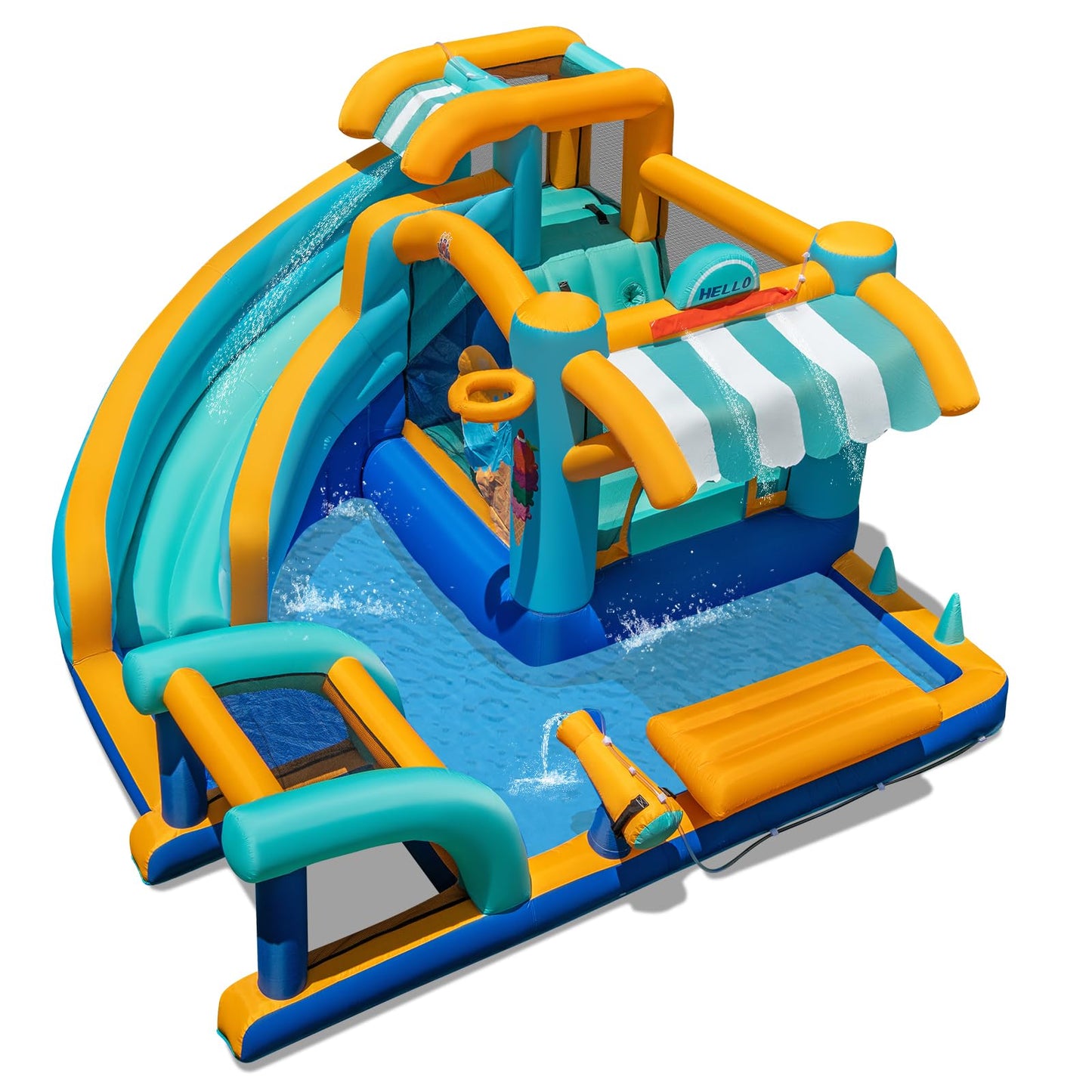 COSTWAY Ice Cream Themed Inflatable Water Park with Slide, Pool, Climbing Wall & Games — Ages 3-12