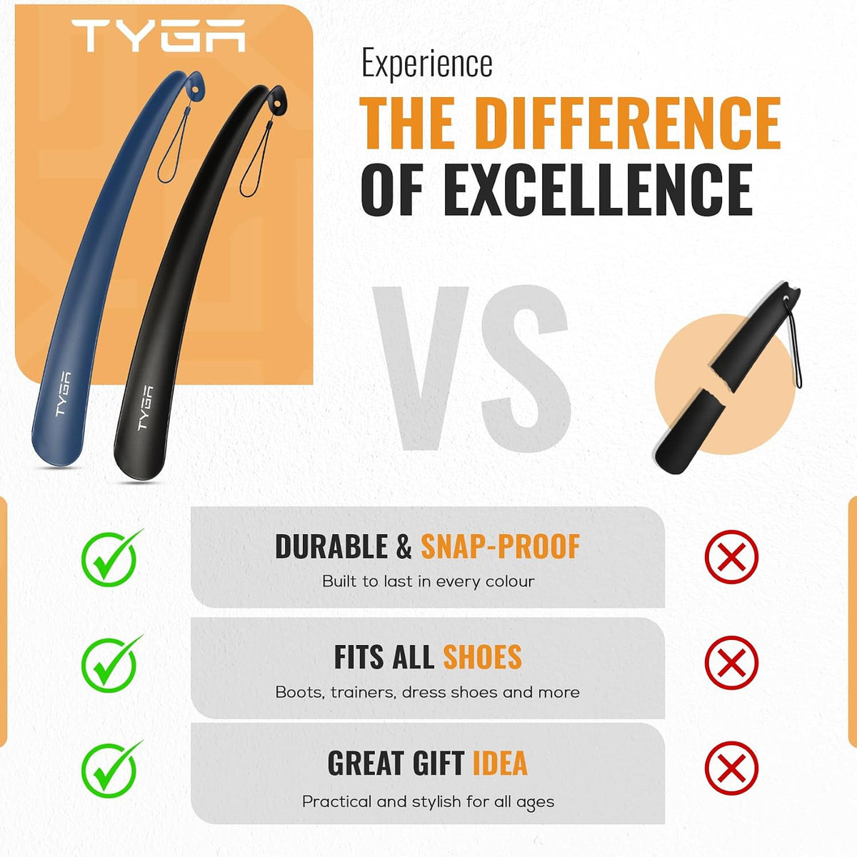 TYGA Shoe Horn Long Handled 43cm Long Shoe Horn-Plastic Shoehorn for Men, Women with Comfort Grip Long Shoe Horns-Flexible Extra Long Shoe Horn for Elderly