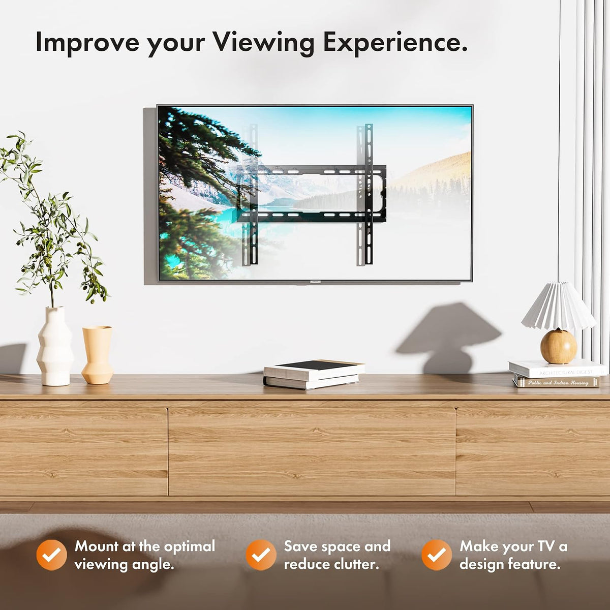 VonHaus TV Wall Bracket for 32-75" Screens, Ultra-Slim TV Bracket with Spirit Level, Flat to Wall Mount, 55kg Capacity, Max VESA : 400x400 mm