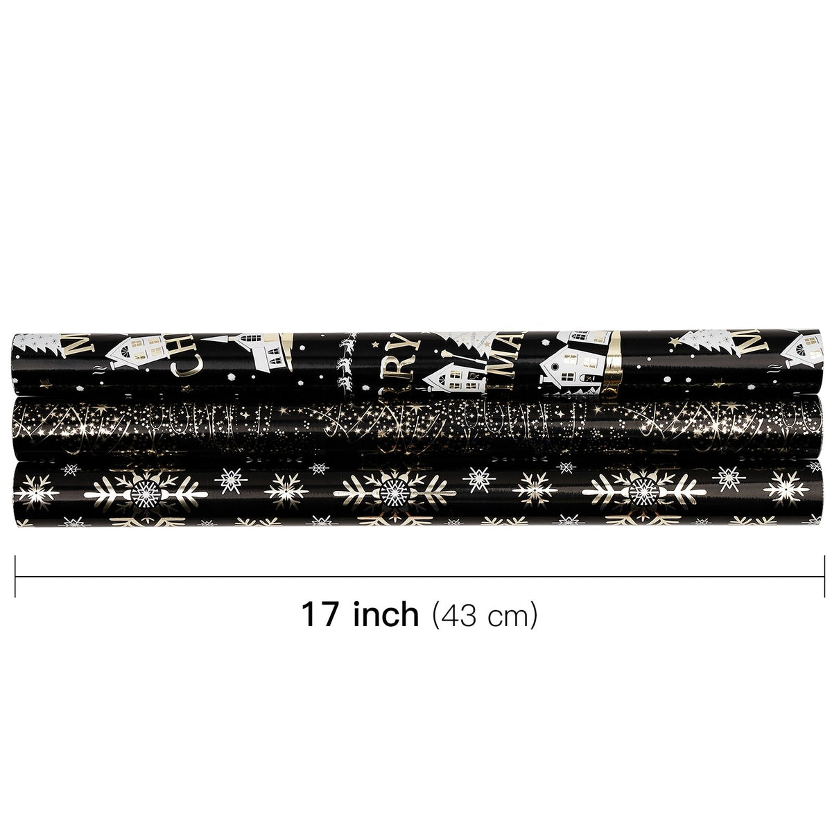 RUSPEPA Christmas Wrapping Paper Roll - Mini Roll - 3 Rolls - 43.2cm x 3m Per Roll - Bird, Christmas Garland, Holly and Pinecones Holiday Design with Metallic Foil Shine