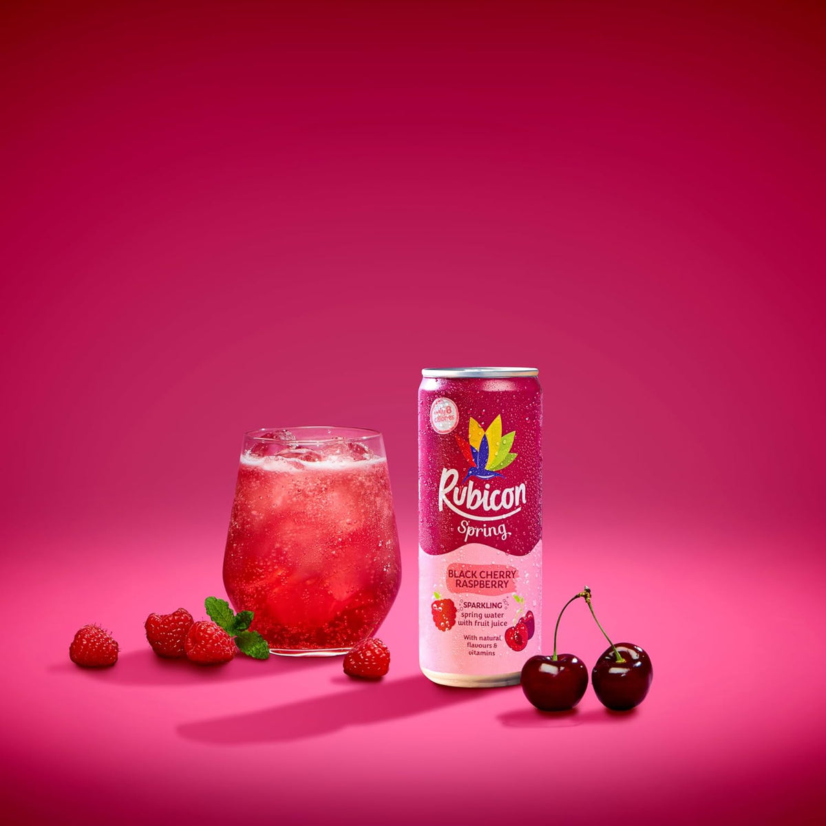 Rubicon Spring Black Cherry Raspberry Flavoured Water, 12 Pack, 330ml Cans