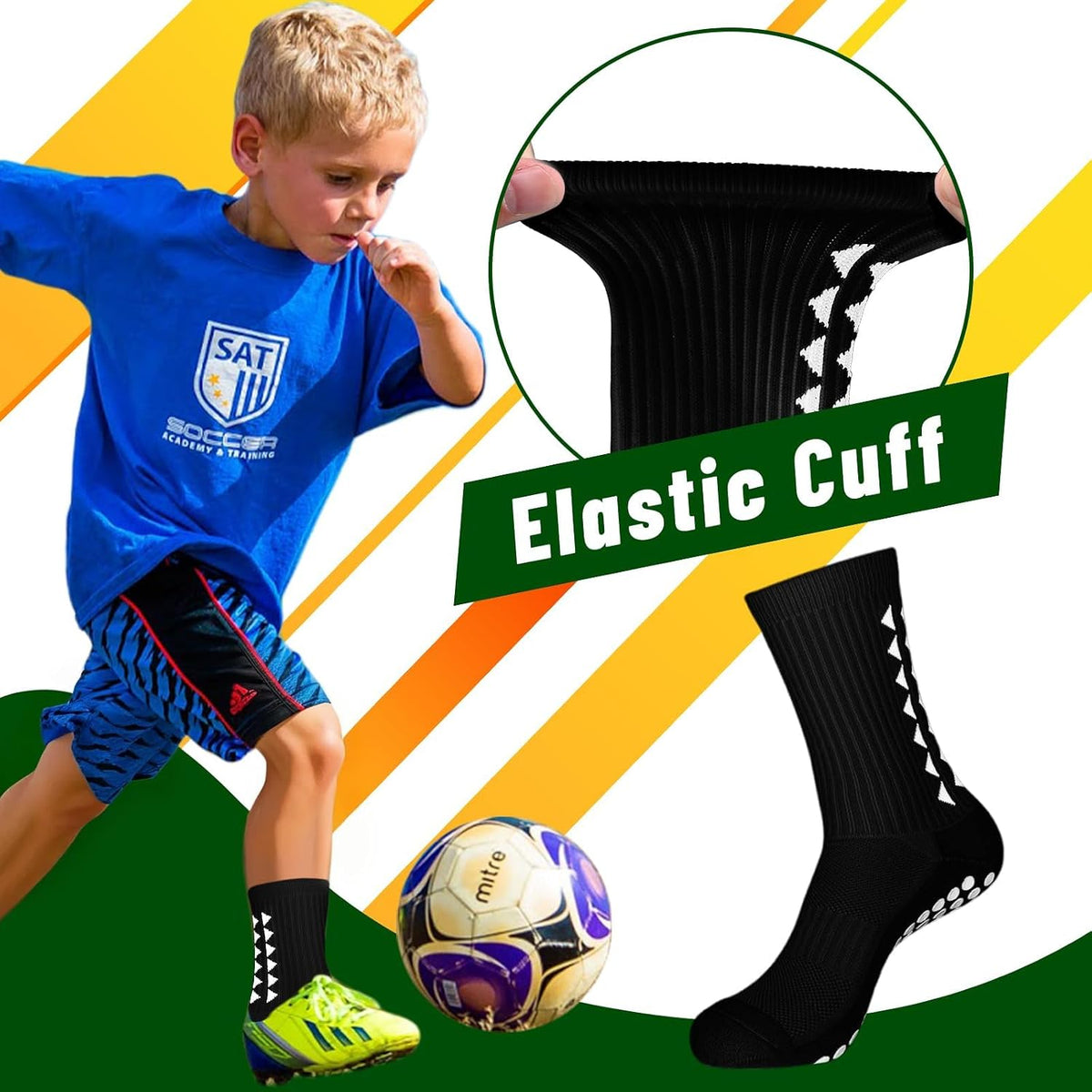 3 Pairs Breathable Kids Grip Socks, Sweat-Absorbent Boys Socks, Grip Socks Football Kids for Running Hockey Football