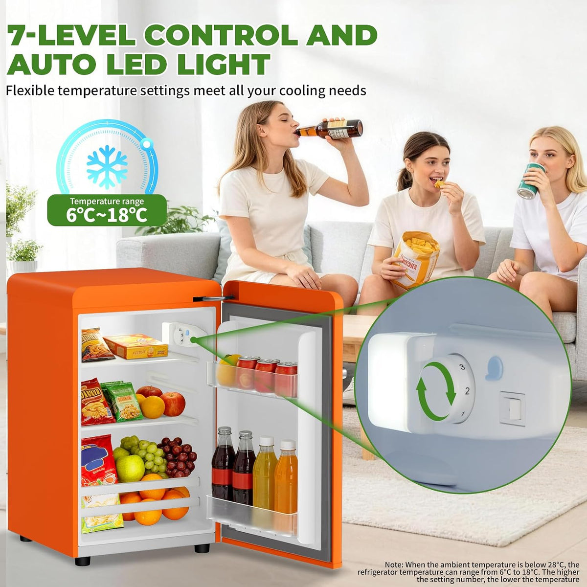 LIKEEM Retro Mini Fridge 72L, 43dB Quiet, Vintage LED Cooler, 7 Temp