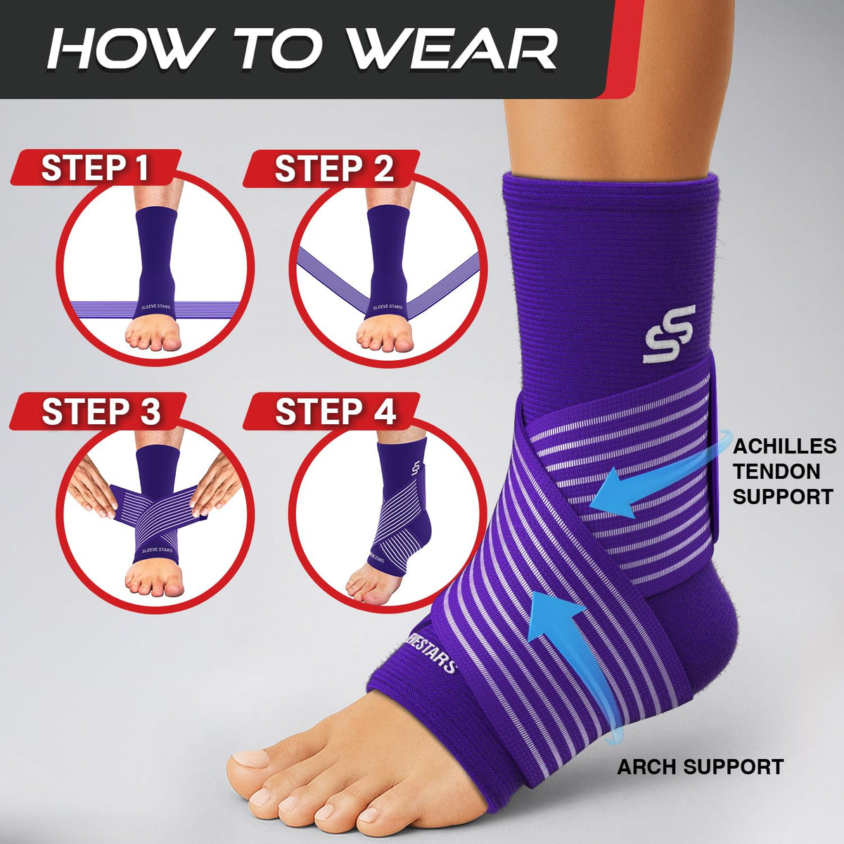 Sleeve Stars Ankle Brace Men & Women Support (Single/L:12"-13"/Black)