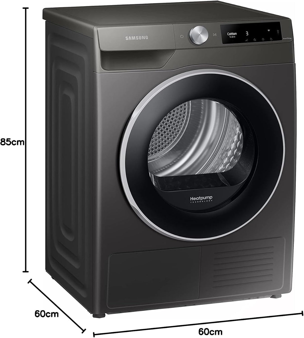Samsung Series 6 DV90T6240LN/S1 with OptimalDry™, Freestanding Heat Pump Tumble Dryer, 9 kg, Graphite, A+++ Rated