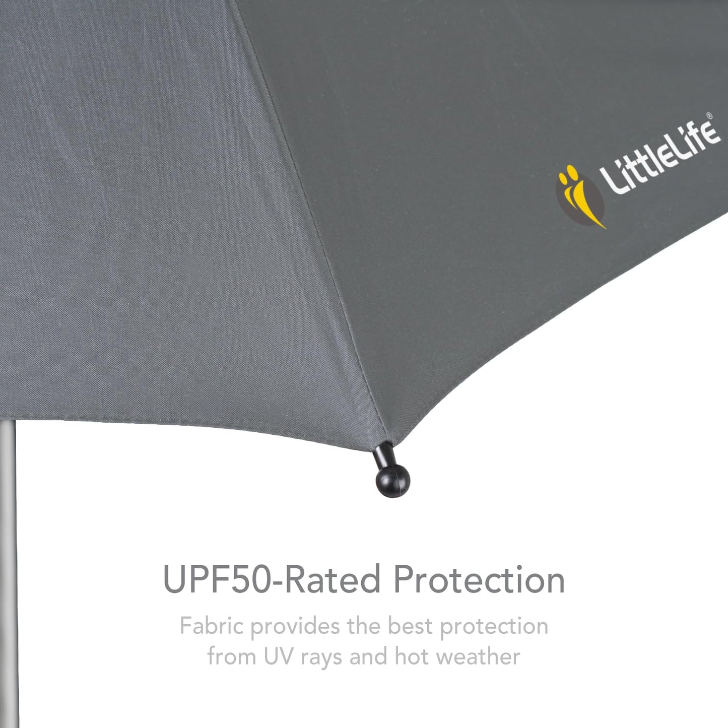 LittleLife Baby Sun Parasol UPF50+ | Universal Pushchair & Buggy Umbrella, Adjustable 360° Shade for Safe Summer Walks, Black
