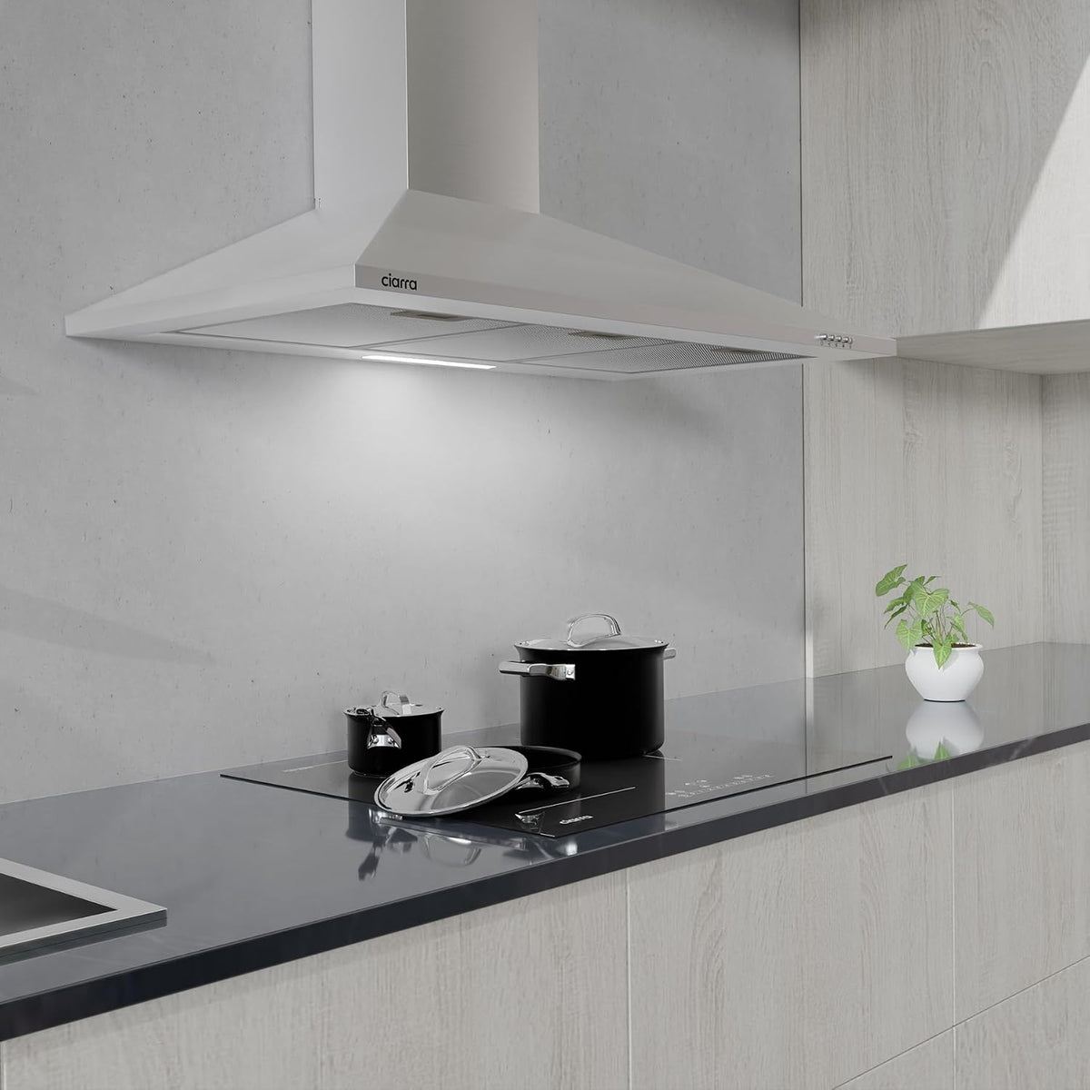 CIARRA 90cm Wall-Mount Cooker Hood 370m³/h Ducting & Recirculation CAS9201A