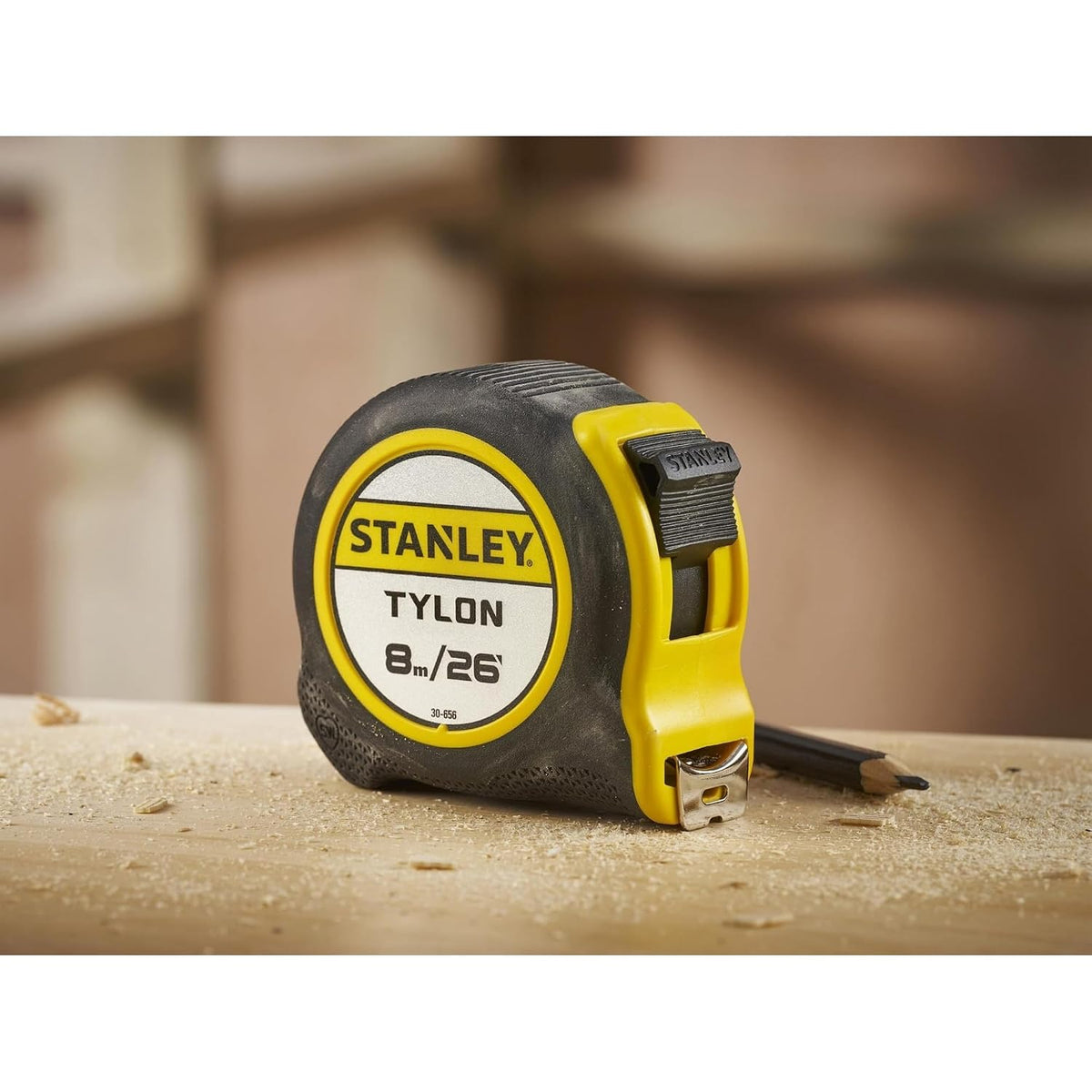 STANLEY 8m/26ft Tylon Tape Measure with TRU-ZERO Anchor Hook, Retractable, High Visibility Tape Measure, 8m x 25mm, 0-30-656