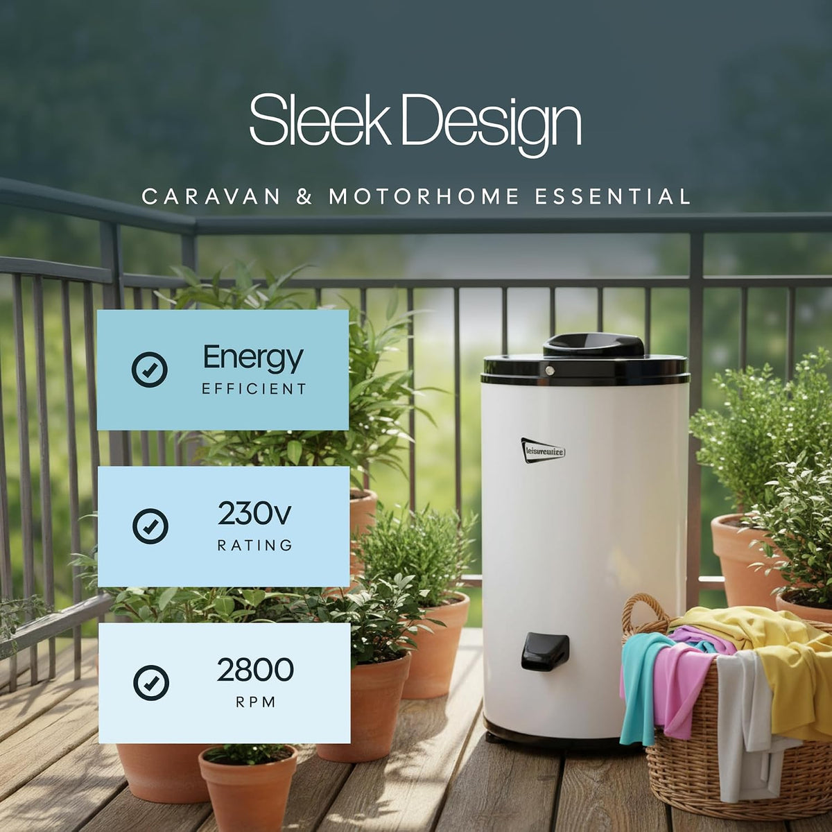 Portable 230v Heavy Duty Low Wattage 6kg Spin Dryer | 2800 RPM | Steel Drum | Student Camping Caravan Motorhome Dryer | Energy-Efficient (LW642)