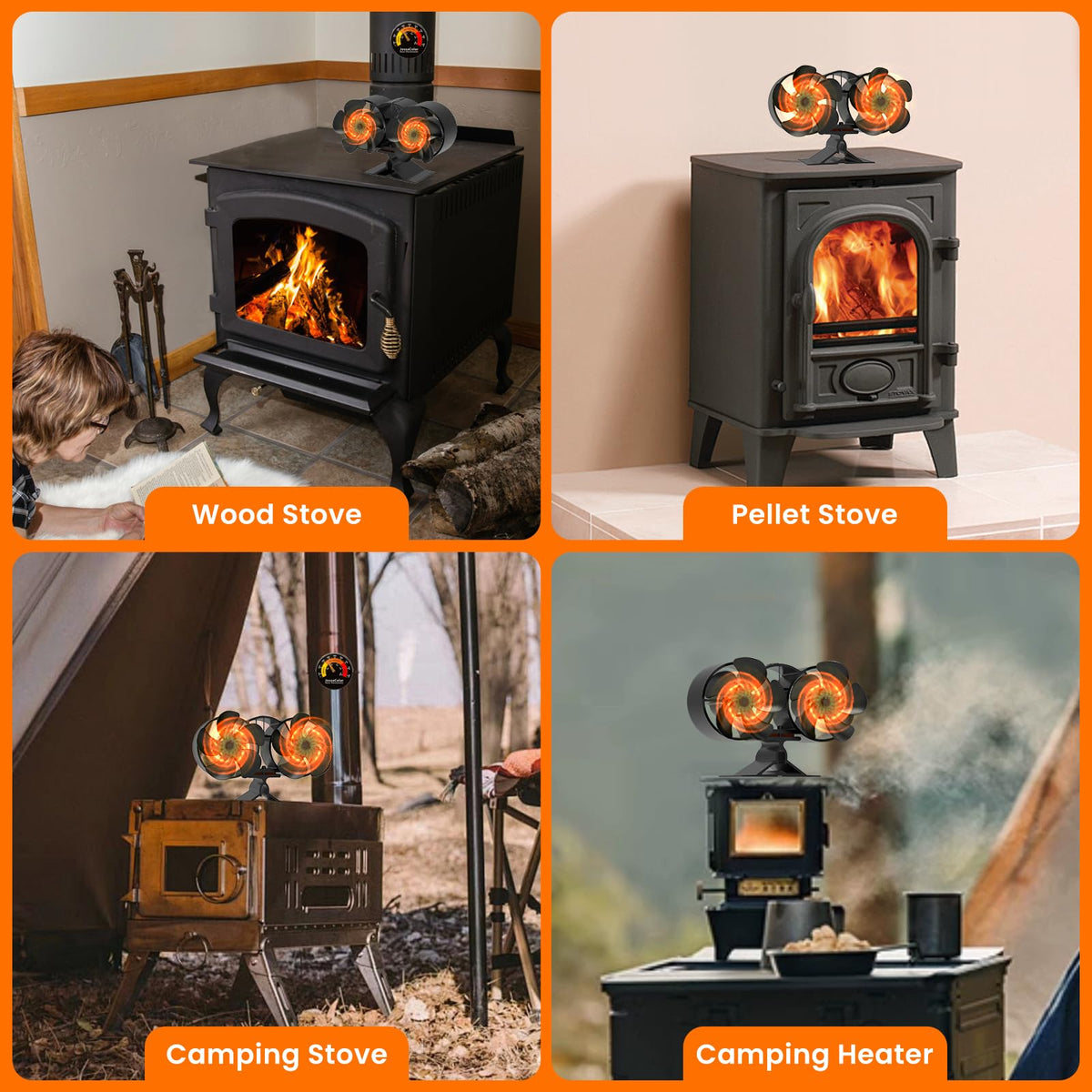 JossaColar Log Burner Fan Silent Operation | 6-Blade Stove Fans Log Burners | Wood Burner Fans Heat Powered | Fan for Wood Burning Stove | Fireplace Accessories Tools