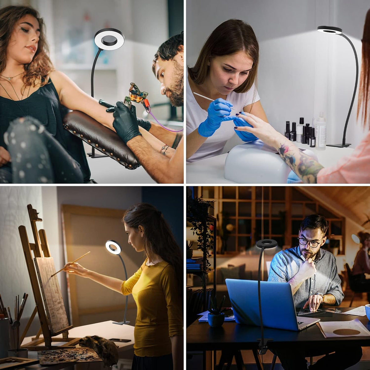 iZELL LED Desk Lamp -【3 Color Modes & 10 Brightness】 Eye Caring Clip on Clamp Light with 70cm Flexible Arm, Book Ring Light with Plug for Home Office, Kids, Reading, Clip on Table, Headboard