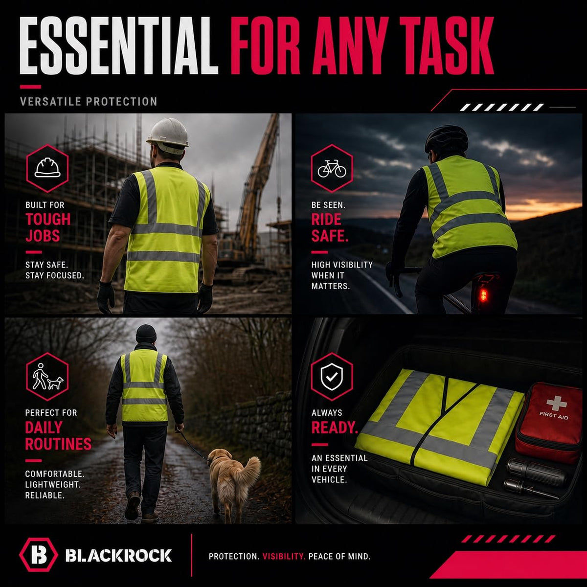 Blackrock Yellow/Orange Hi Vis Vest, High Vis Vests, Hi-Vis Jackets, High Visibility, Safety Vest, Reflective, Hivisible PPE, Hi Viz, Security Vests, Workwear, Work, Cycling, Mens Womens