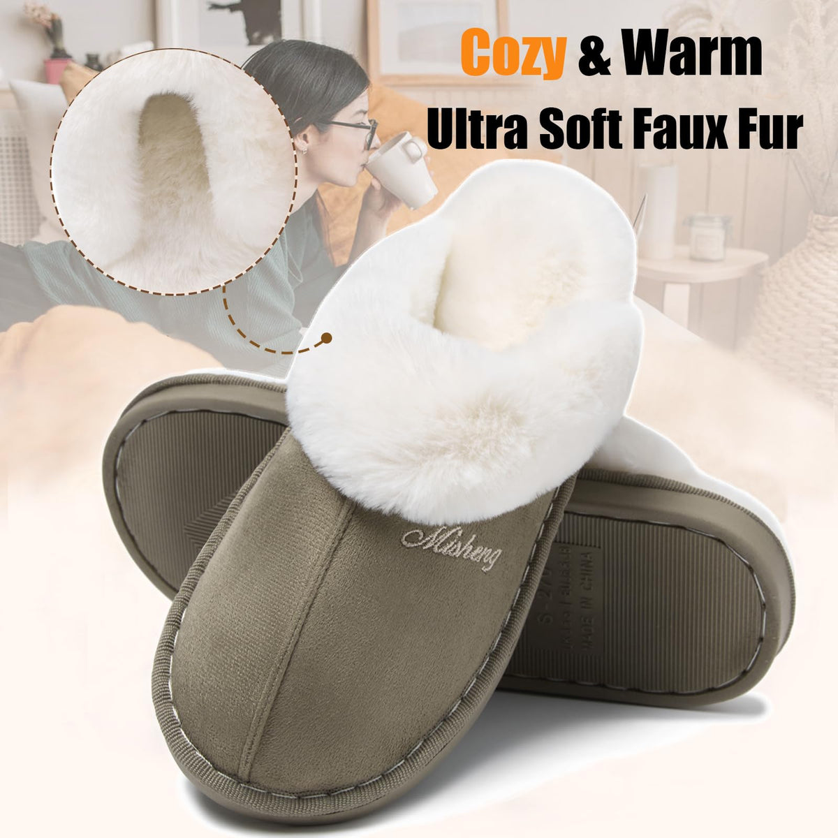 Misolin Womens Slippers With Memory Foam Fluffy Slip-on House