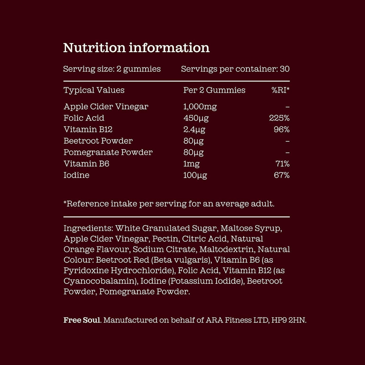 Apple Cider Vinegar Gummies with The Mother 1000mg | Enhanced with Vitamin B12 & Folic Acid | 60 Vegan ACV Capsules with Pomegranate & Beetroot Powder | Natural Ingredients by Free Soul