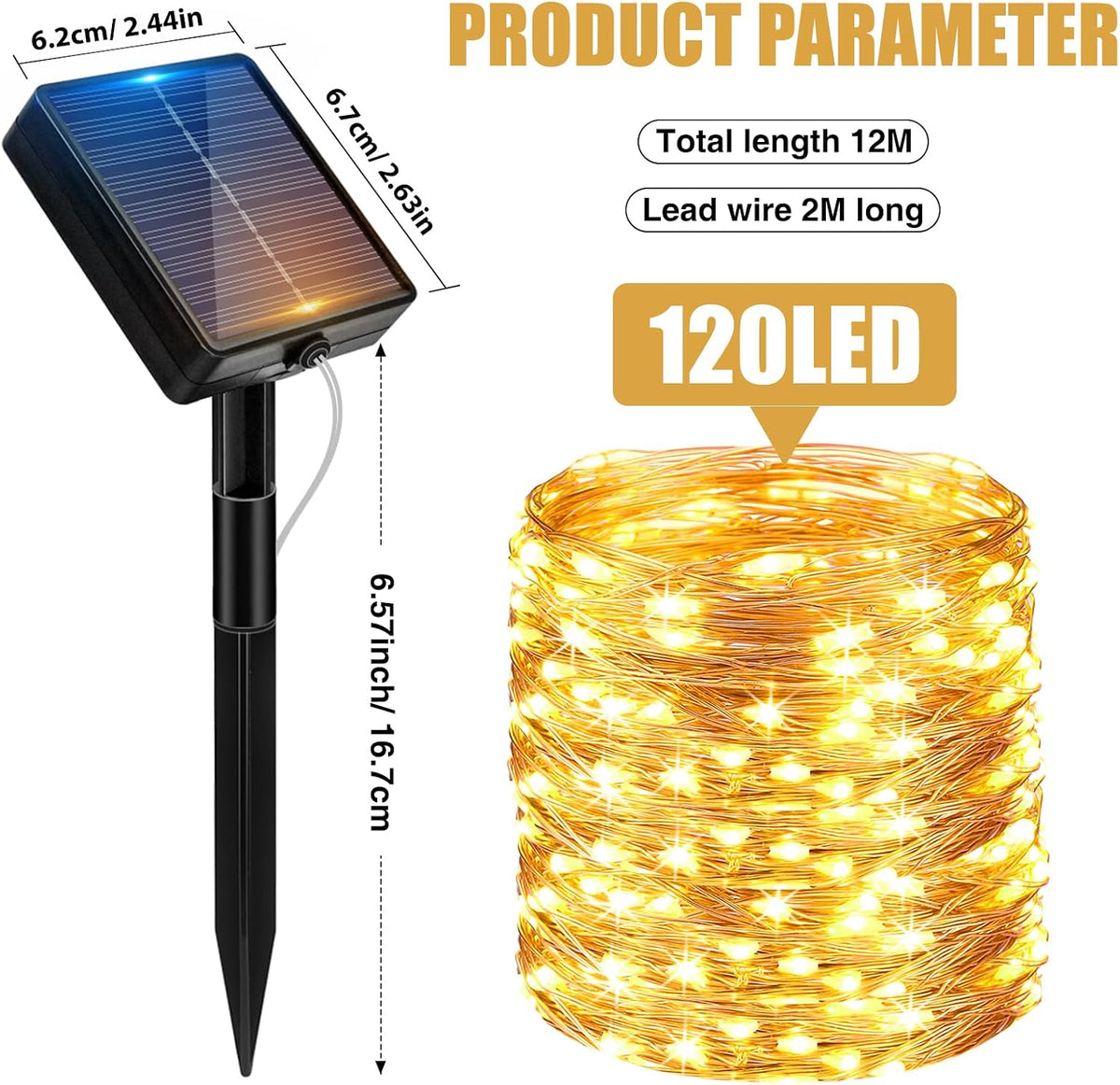 litogo 120 LED Solar String Lights Outdoor, 12M/40Ft 8 Modes Solars Garden Lights Waterproof Copper Wire Decorative Solar Fairy Lights for Patio, Gate, Yard, Trees, BBQ, Wedding, Party