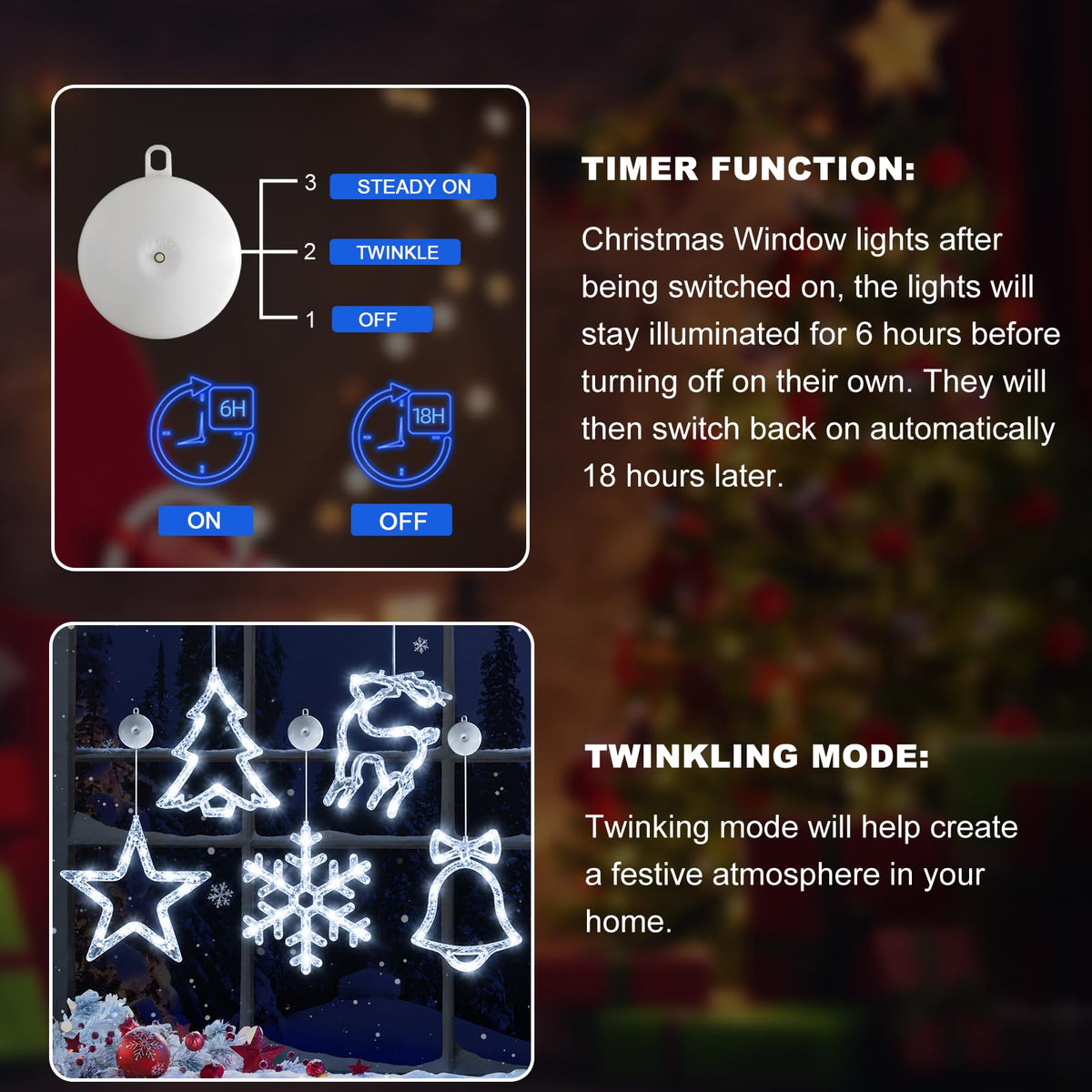 LYUBASA 5Pack Christmas Window Lights Decorations with Timer,Battery Powered Christmas Hanging White Lighted Snowflake Shaped LED Sucker for Xmas Tree Fireplace Indoor Decor