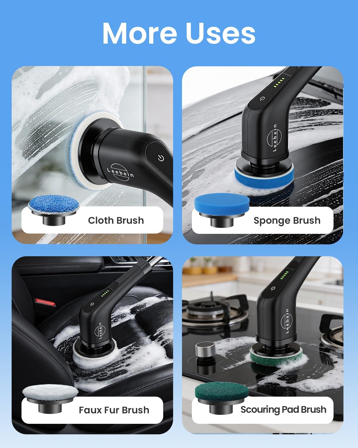 Leebein Electric Spin Scrubber, Cordless Cleaning Brush for Bathroom, Home