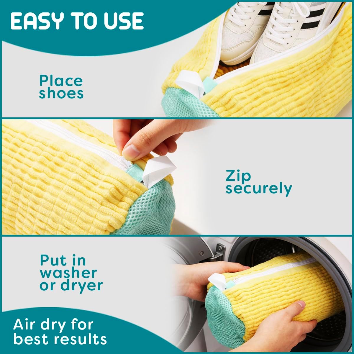 Shoe Washing Bag, 2 Pack, for Washer and Dryer, Reusable Cleaning Sack