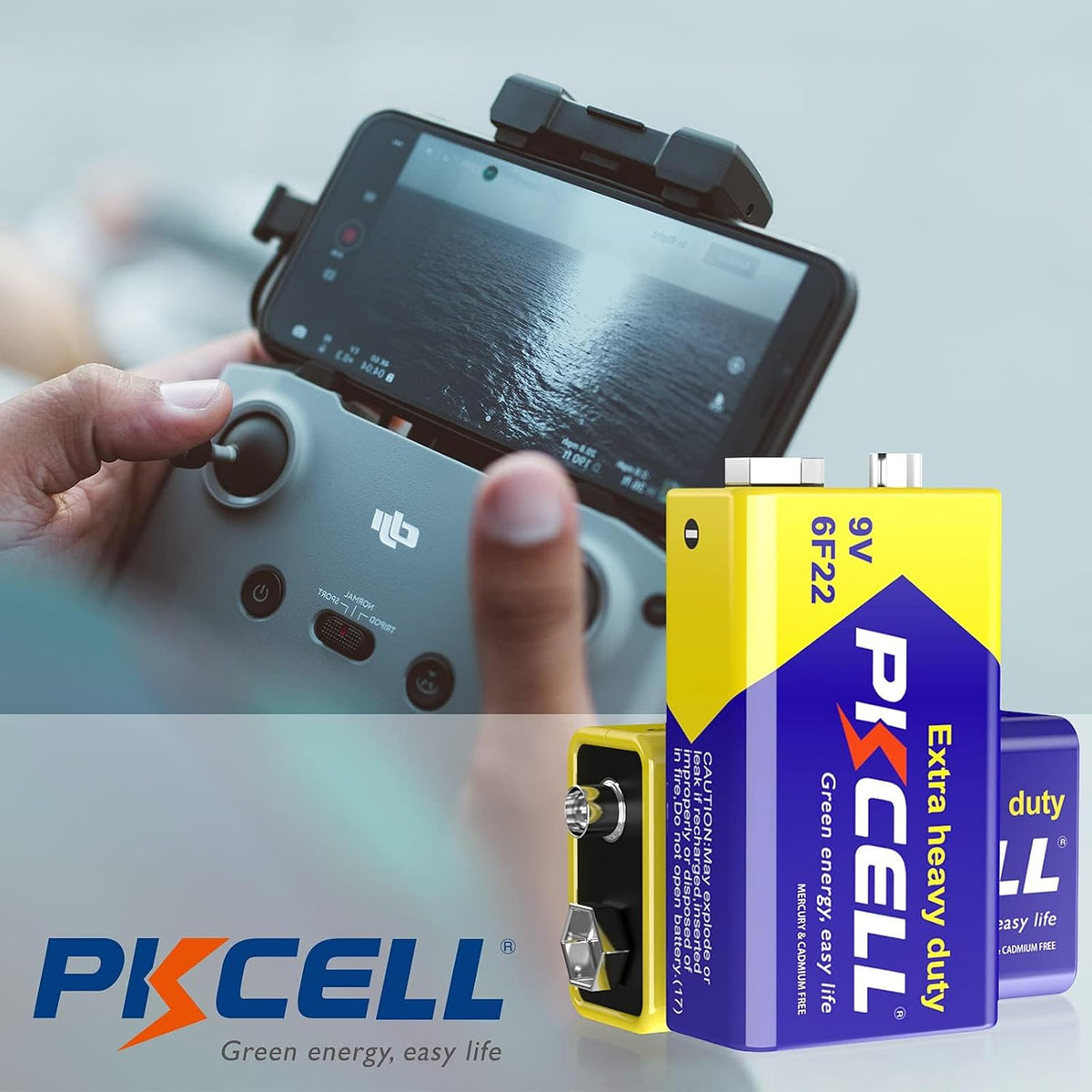 PKCELL 9V Battery, Block Battery, 6F22 Batteries for Smoke Detector, Radio Camera, Toy, Pack of 2