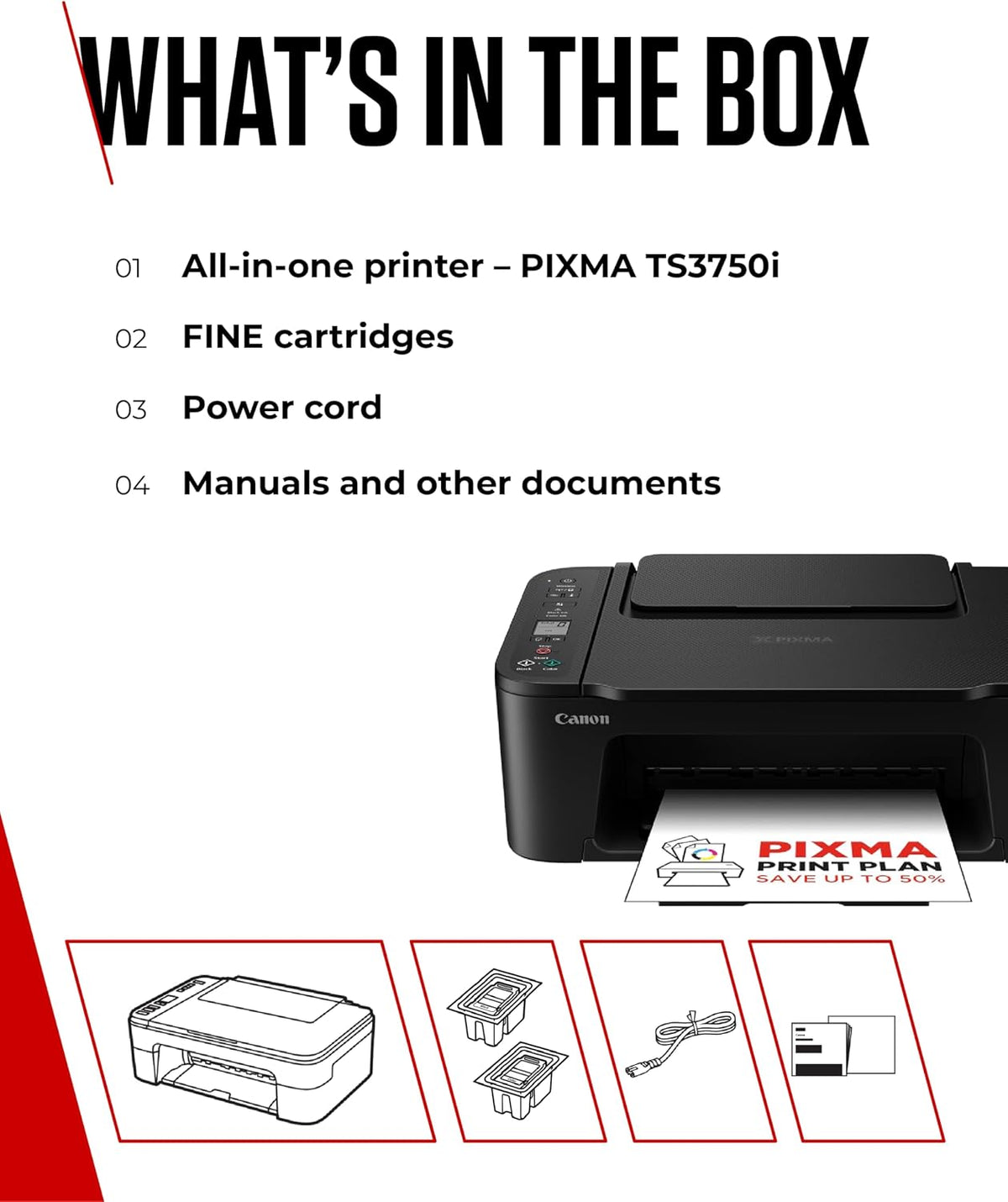 Canon PIXMA TS3750i Wireless All-in-One Inkjet Printer, Scan & Copy