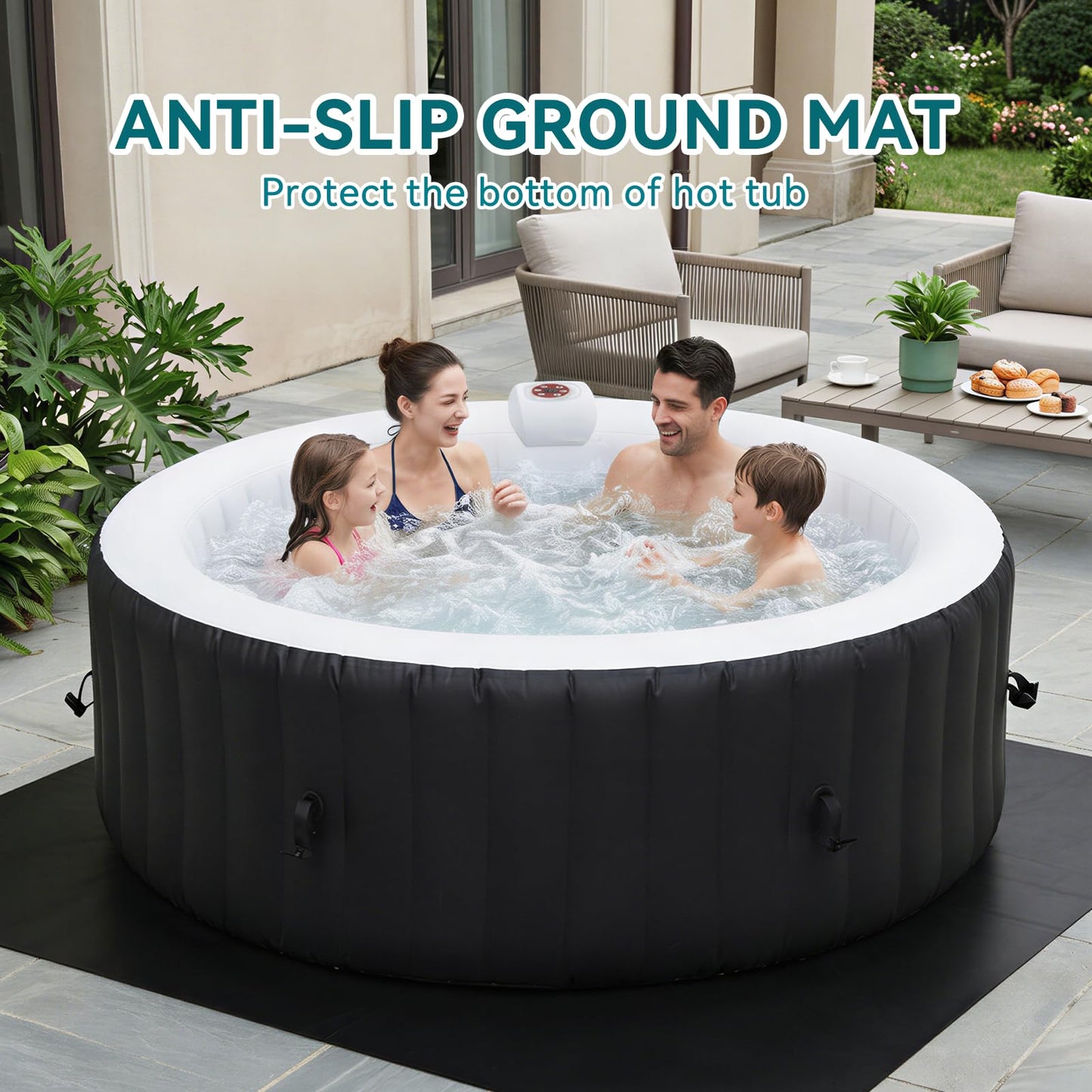 Aoxun Inflatable Hot Tub 208X208CM, 60% More Energy Efficient, Portable Lazy Spa with 1800W Heater & 130 Air Jets Massage System, Fits Small Bathroom & Garden, Includes Insulated Cover & Filter, Black