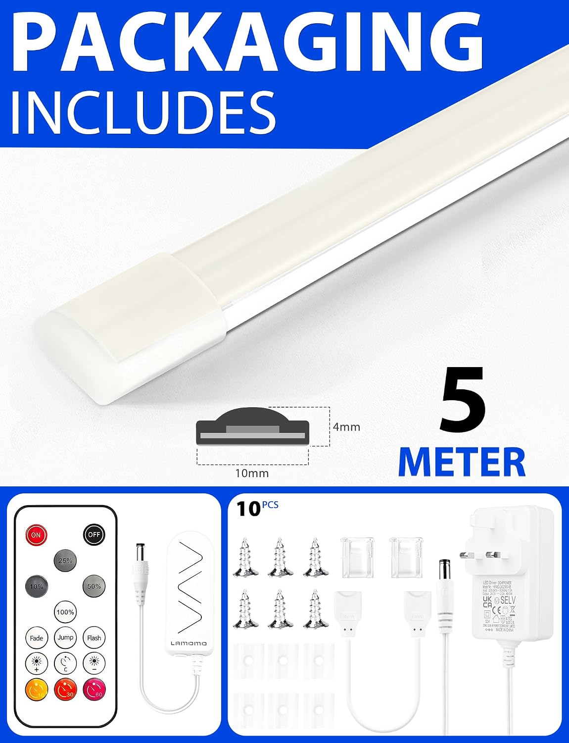 Lamomo COB LED Strip Light 5M, White Dimmable Neon Rope with Remote