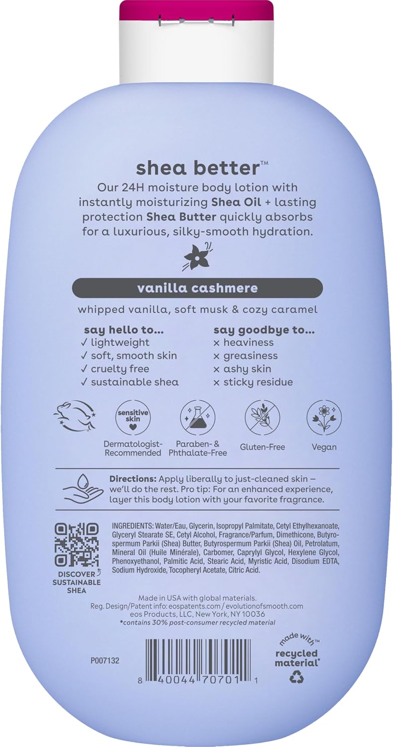 eos vanilla cashmere body lotion shea better 24hr moisture - 16 oz/473 ml