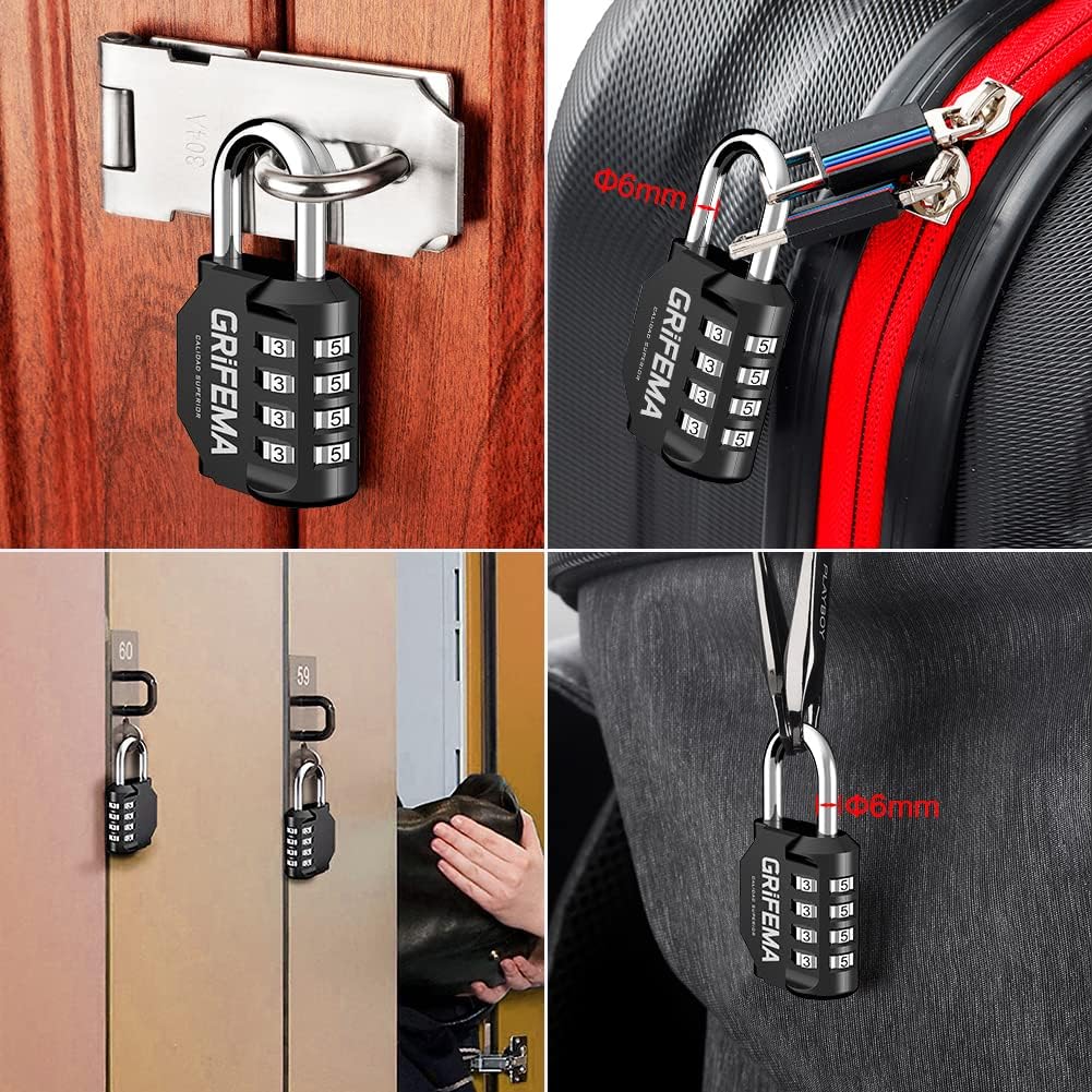 GRIFEMA Combination Padlocks with 4 Digit Code, Locker Padlock Outdoor Heavy Duty Weatherproof for School Gym Locker cabinet, Garage, Gate, Shed GA1001-1 (1 PACK), Black