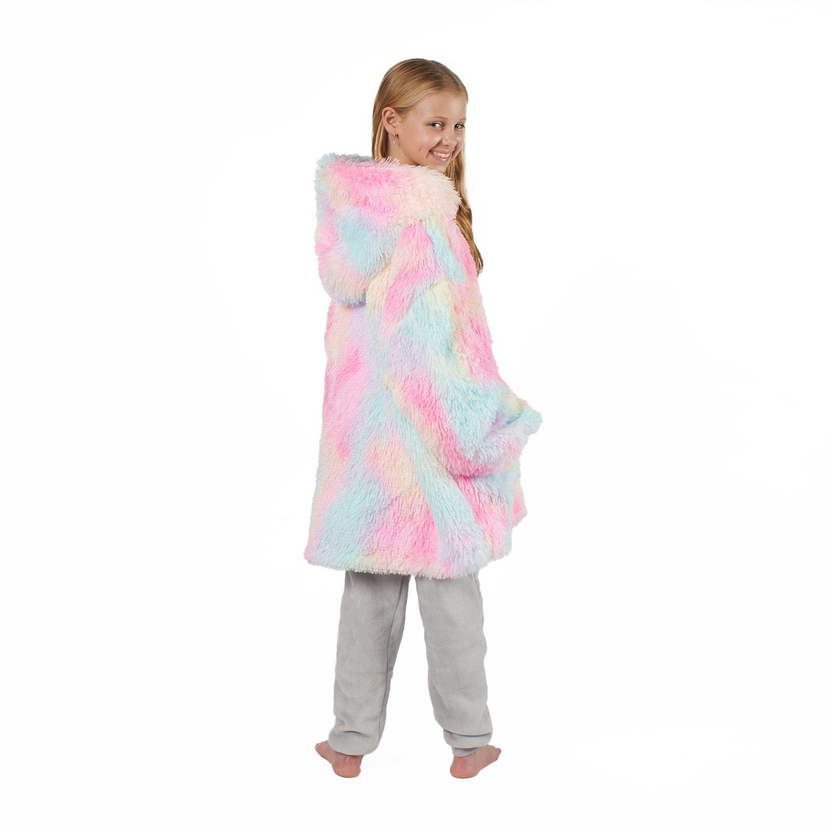 Hoodie Blanket Fluffy Long Fibre Sherpa Fleece Kids Oversized Sweatshirt Throw