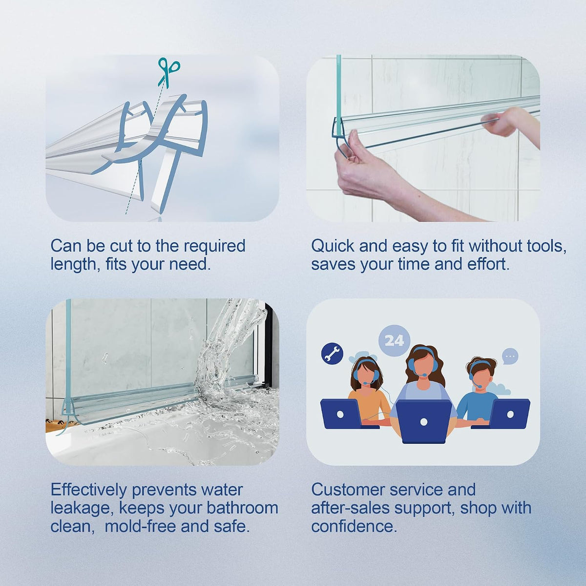 HNNHOME Clear Bath Shower Screen Door Seal Strip for 4-6mm Glass Up to 18mm Gap (Straight)