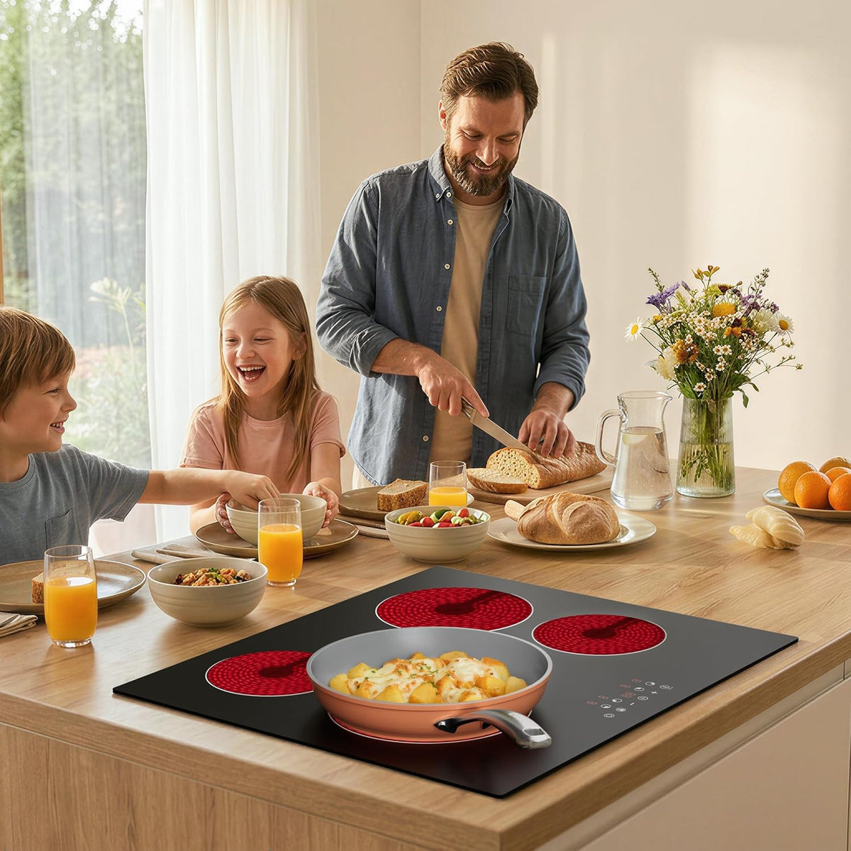CDV 60cm Ceramic Hob 4 Zones 6400W Dual Ring Built-in Hardwired CDVER64B