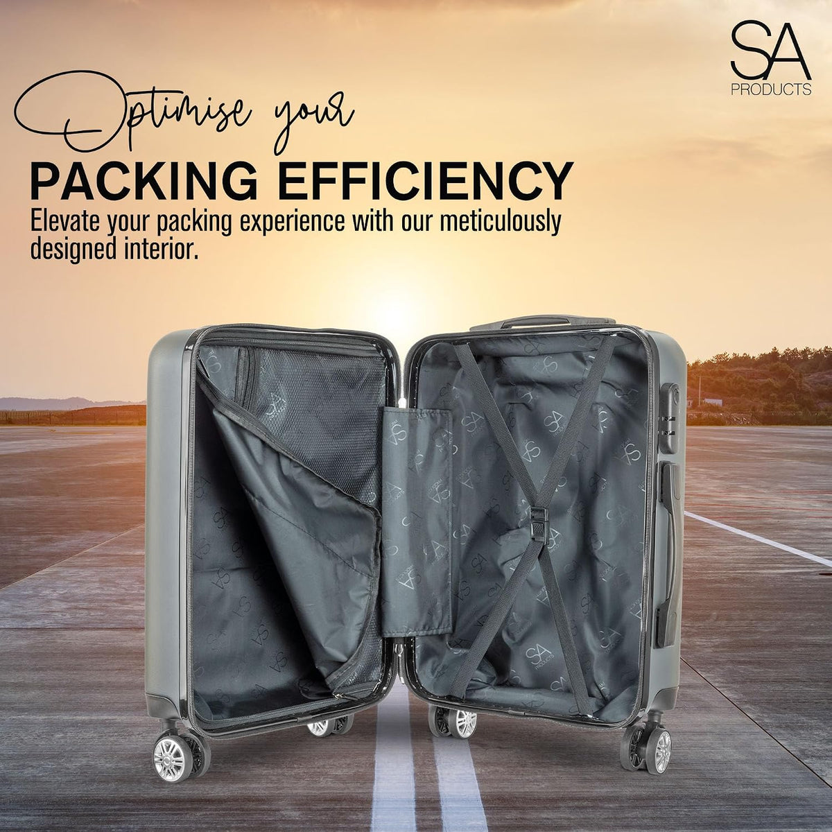 SA Products Cabin Suitcase - 34L Carry On Hard Shell Bag - 55x40x20 - Grey