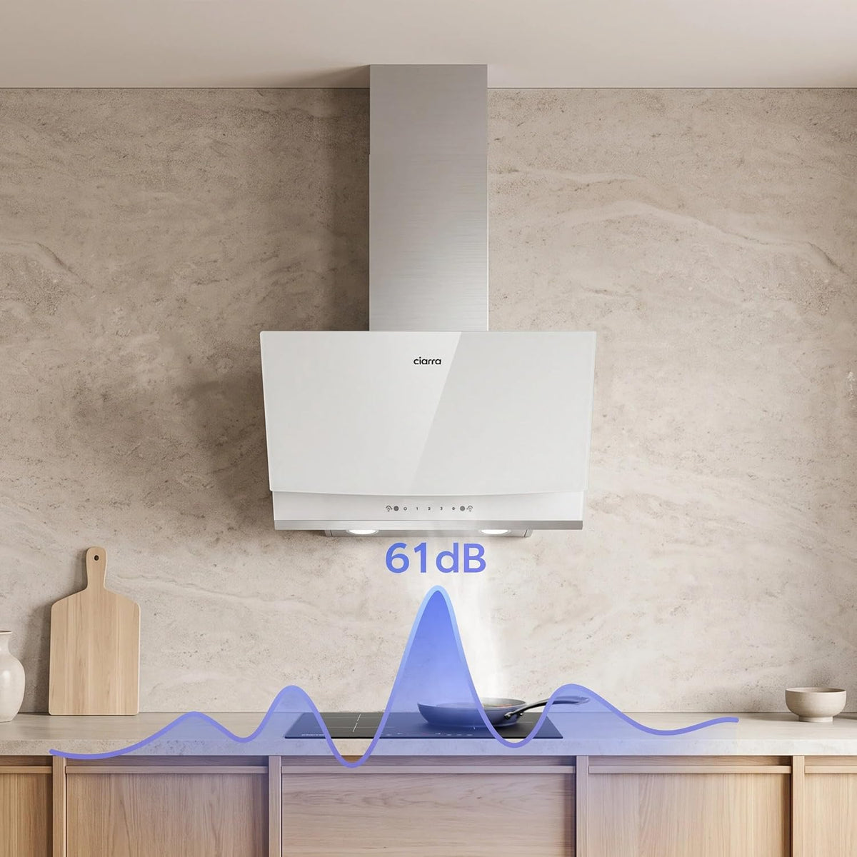 CIARRA 60cm White Angled Cooker Hood, Gesture Control, A+++, CBCW6736A