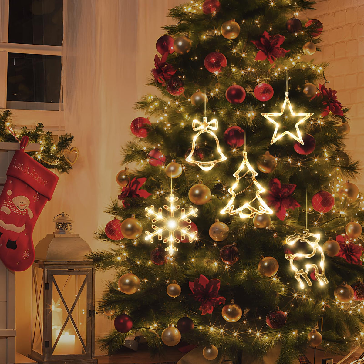 LYUBASA 5Pack Christmas Window Lights Decorations with Timer,Battery Powered Christmas Hanging White Lighted Snowflake Shaped LED Sucker for Xmas Tree Fireplace Indoor Decor