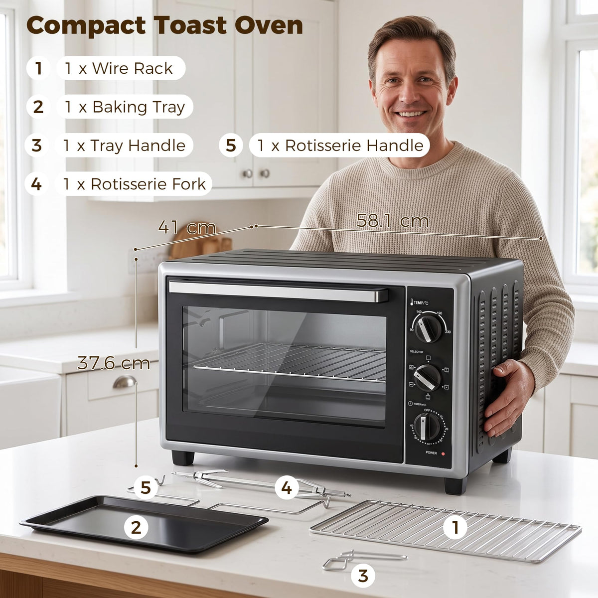 HOMCOM 36L Mini Oven with Convection, Rotisserie, Preheat, 1500 W, Black