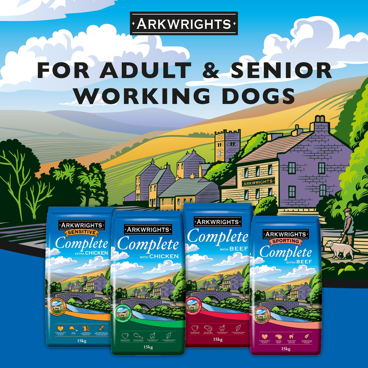 Arkwrights Complete with Beef Dry Dog Food 15kg - Complete Nutrition for Working and Sporting Adult Dogs - Healthy, Nutritious Dry Dog Biscuits