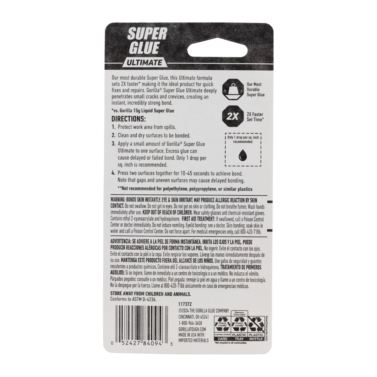 Gorilla Ultimate Super Glue, Clear Glue, 15 Grams (Pack of 1) - Fast-Setting Cyanoacrylate for Quick Fixes & Repairs with Anti-Clog Cap