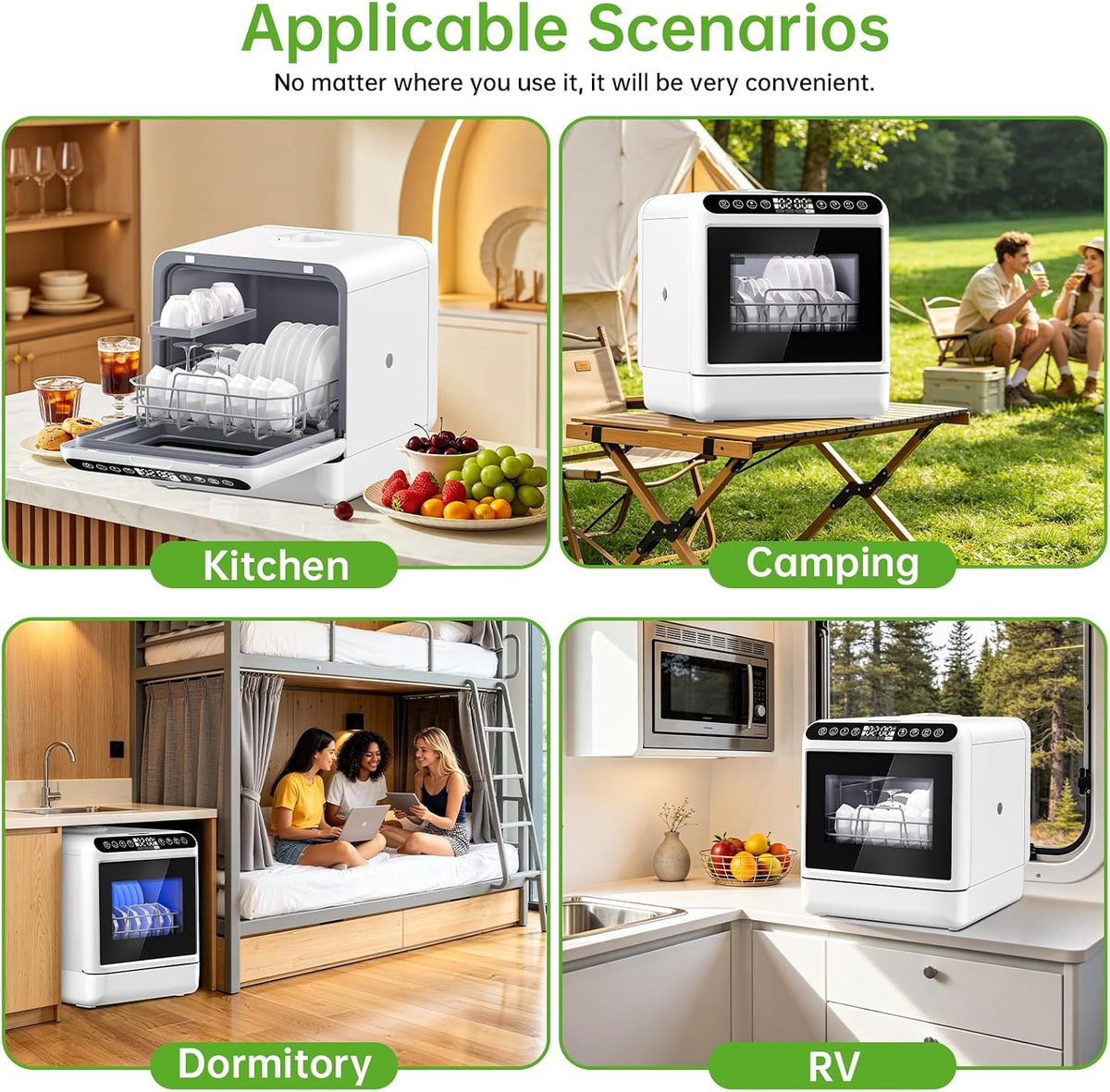 Countertop Dishwasher, Portable Dishwasher with 5L Built-in Water Tank, 5 Programs with 40 dB, 360° Dual Spray, 6 Full Accessories for Homes, Apartments and RVs