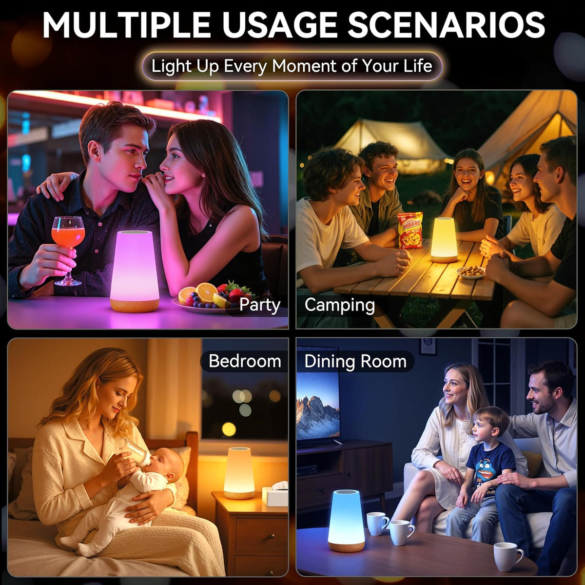 Auxmir Night Light 2 Pack, LED Touch Bedside Table Lamp, 2500mAh Rechargeable Light with RGB Color Changing, Portable Lamp for Children, Kids, Bedroom, Living Room, Camping