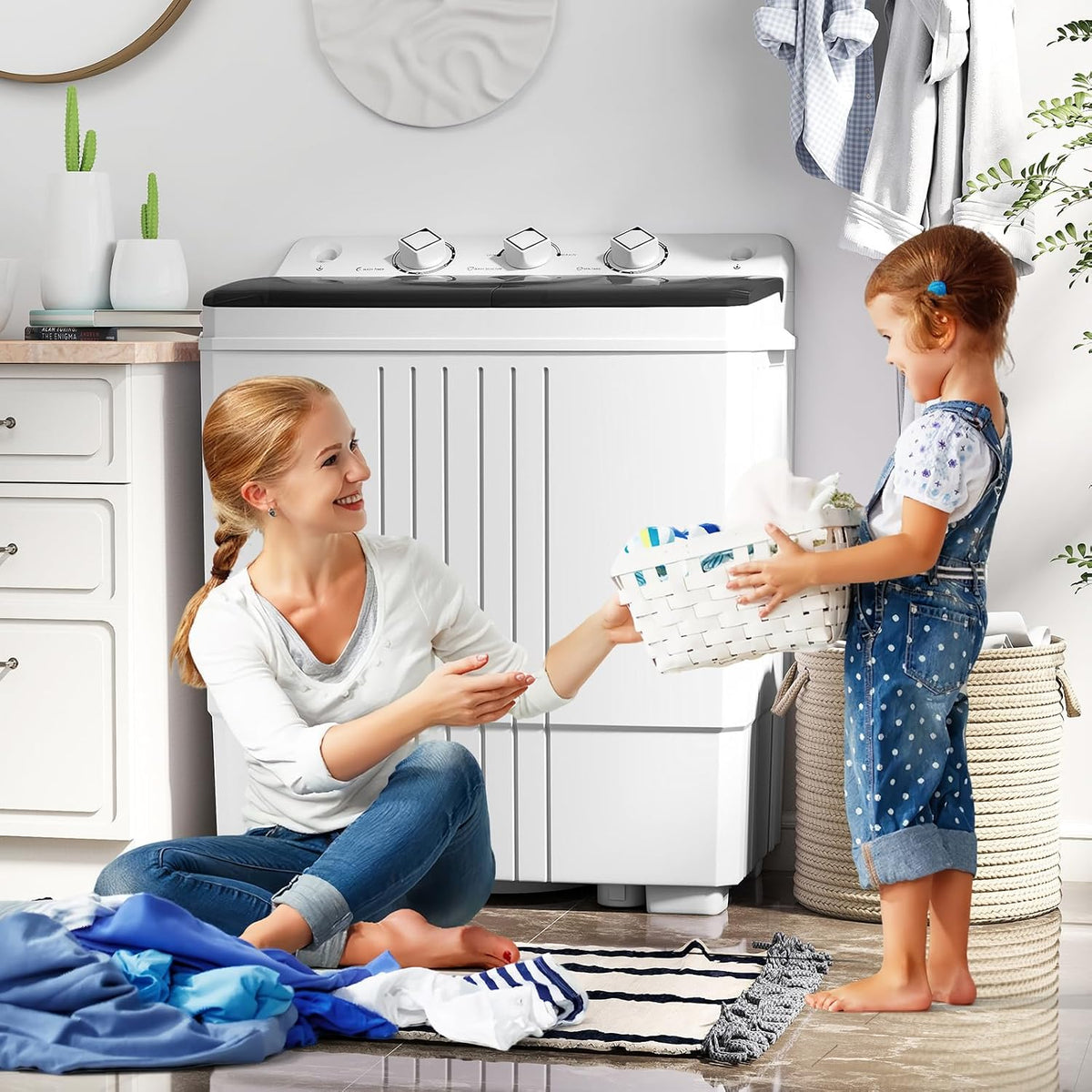 COSTWAY Twin Tub Washing Machine, 8KG (5KG Washer+3KG Dryer)