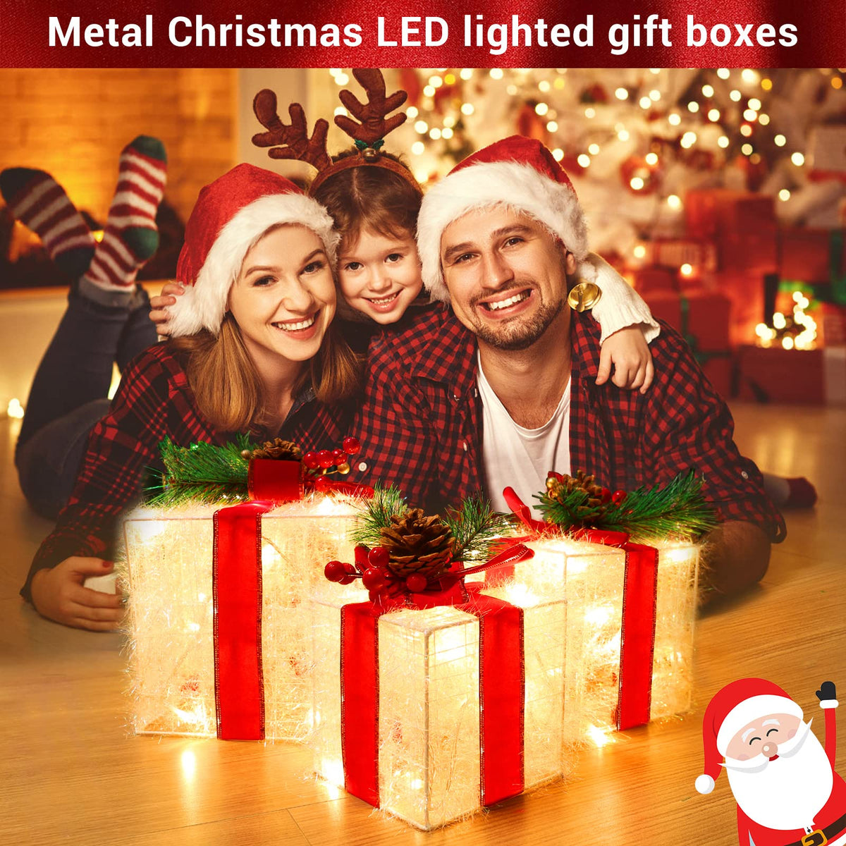 Light up Present Boxes Christmas 140LED, 3 Christmas Parcel Lights