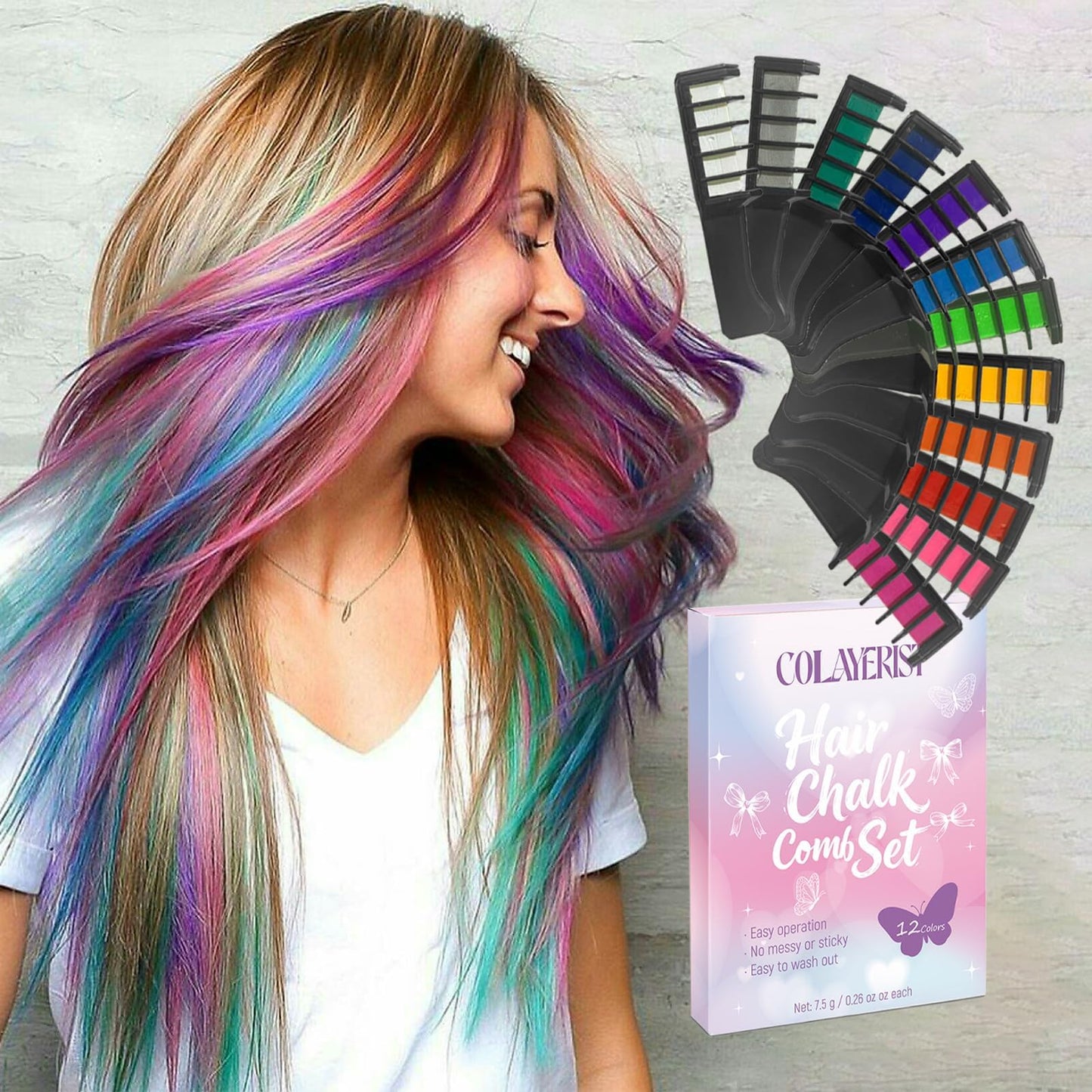 Hair Chalk Comb for Girls and Kids, 12 Colour Washable Temporary Hair Dye, Hair Colour Spray Makeup Kit, Easy to Use, Christmas Halloween Gifts for Girls