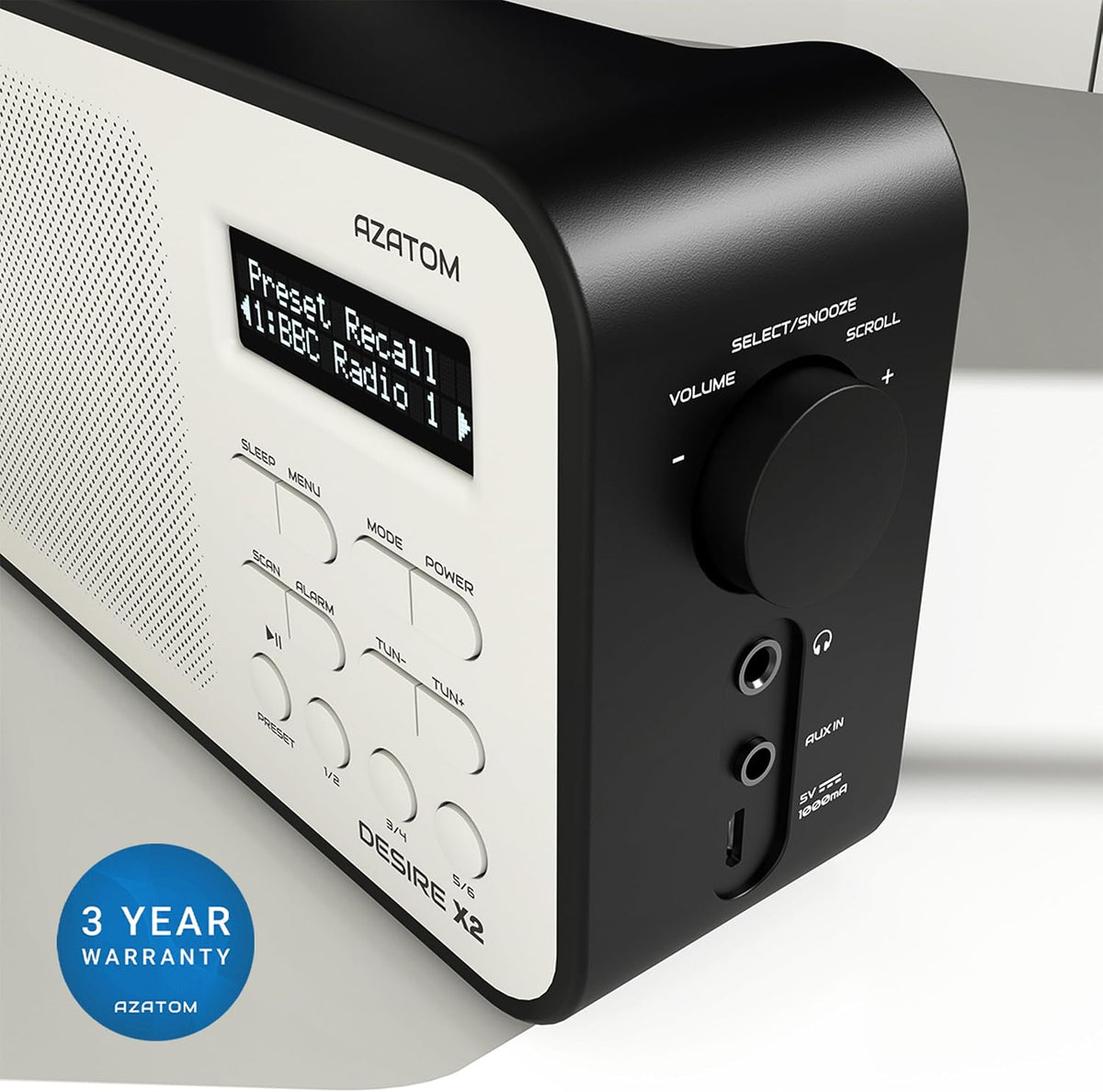 DAB/DAB+ & FM Portable Digital Radio | Simple Controls | Dual Alarms & Sleep Timer | Battery & Mains Powered (4x”AA”) | Bluetooth | Perfect for Home, Office or Outdoors | AZATOM Desire X2 (Black)