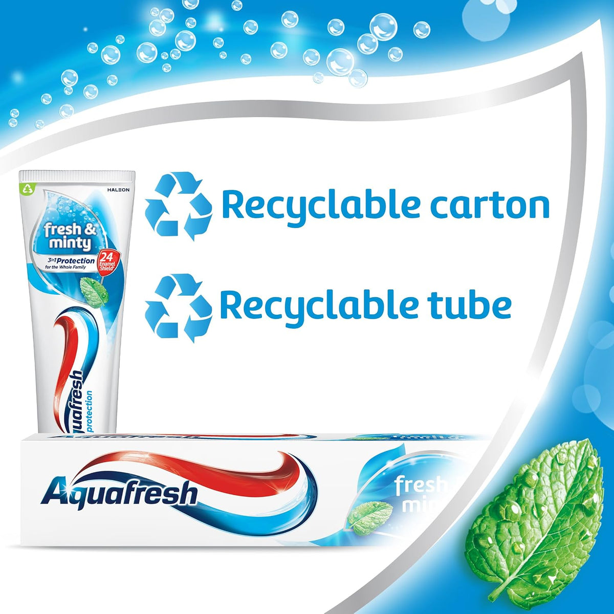 Aquafresh Fresh and Minty Fluoride Toothpaste, Triple Protection, Rebuilds enamel Strength, Helps protect gums* and Refreshes breath, 75ml