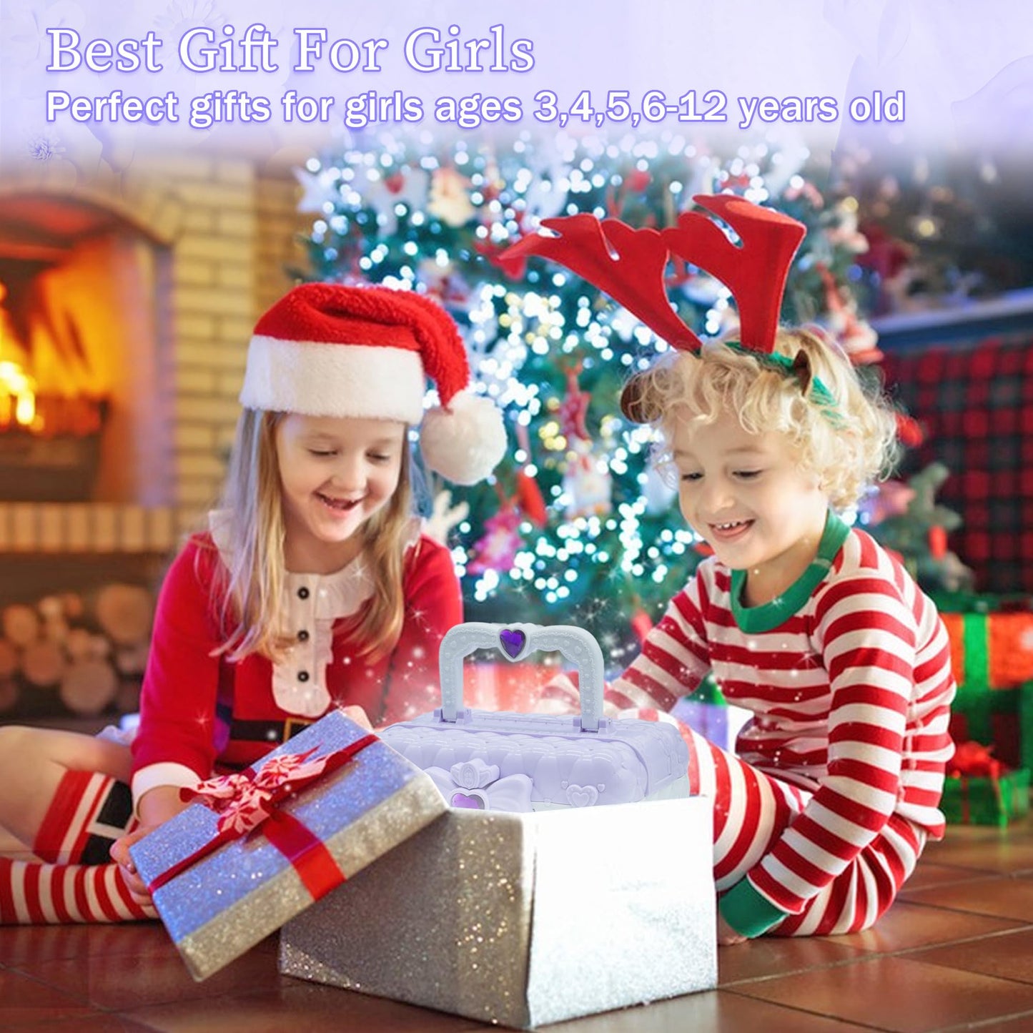 Kids Makeup Sets for Girls - Safe and Washable Kids Makeup, Real Make Up Set for Girls Children Toddler, Little Girl Play Games Toys Presents, Princess Birthday Gifts for 4-12 Year Old(Light Purple)