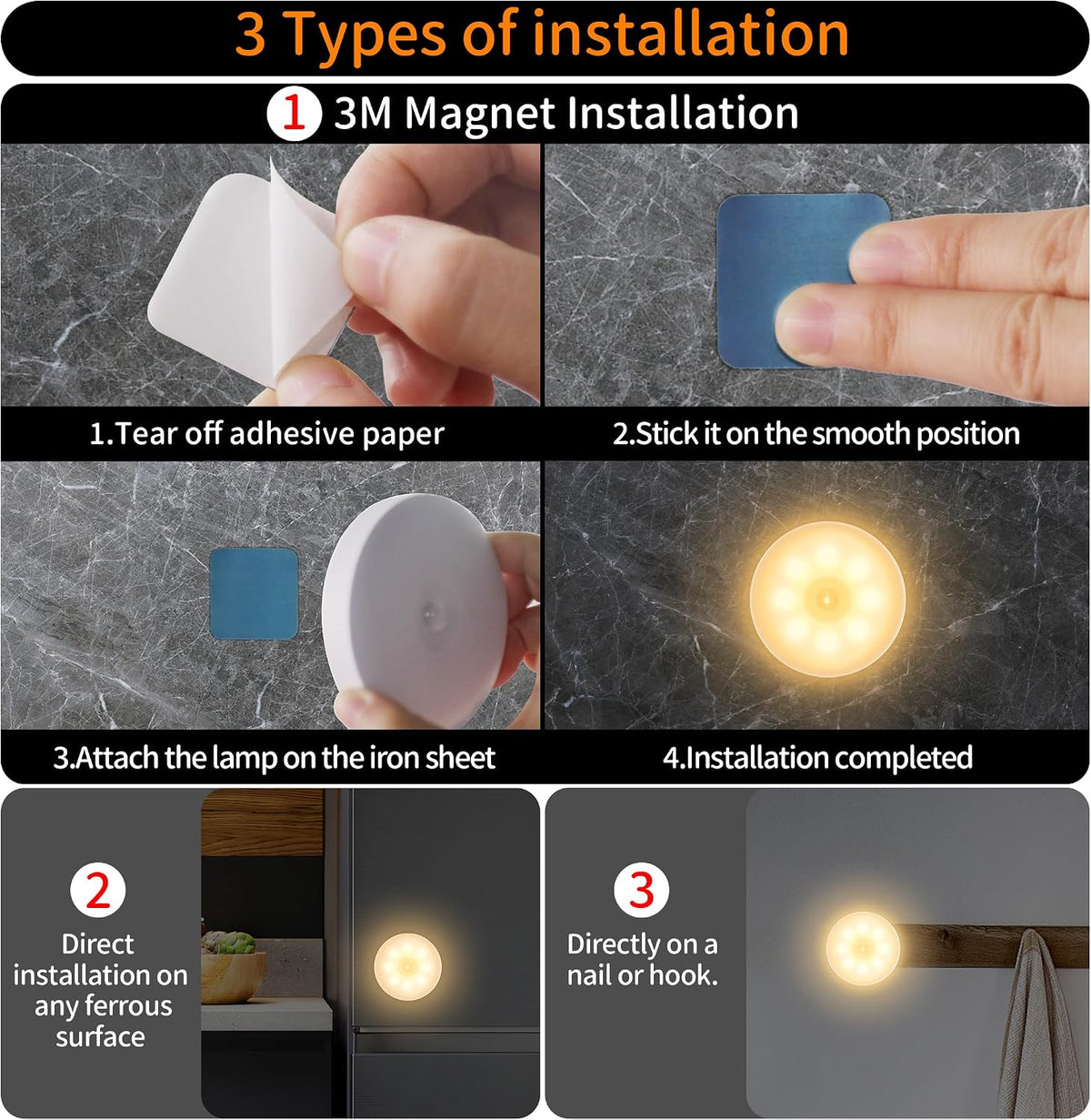 daphomeu 6 Pcs Motion Sensor Lights Indoor USB Rechargeable