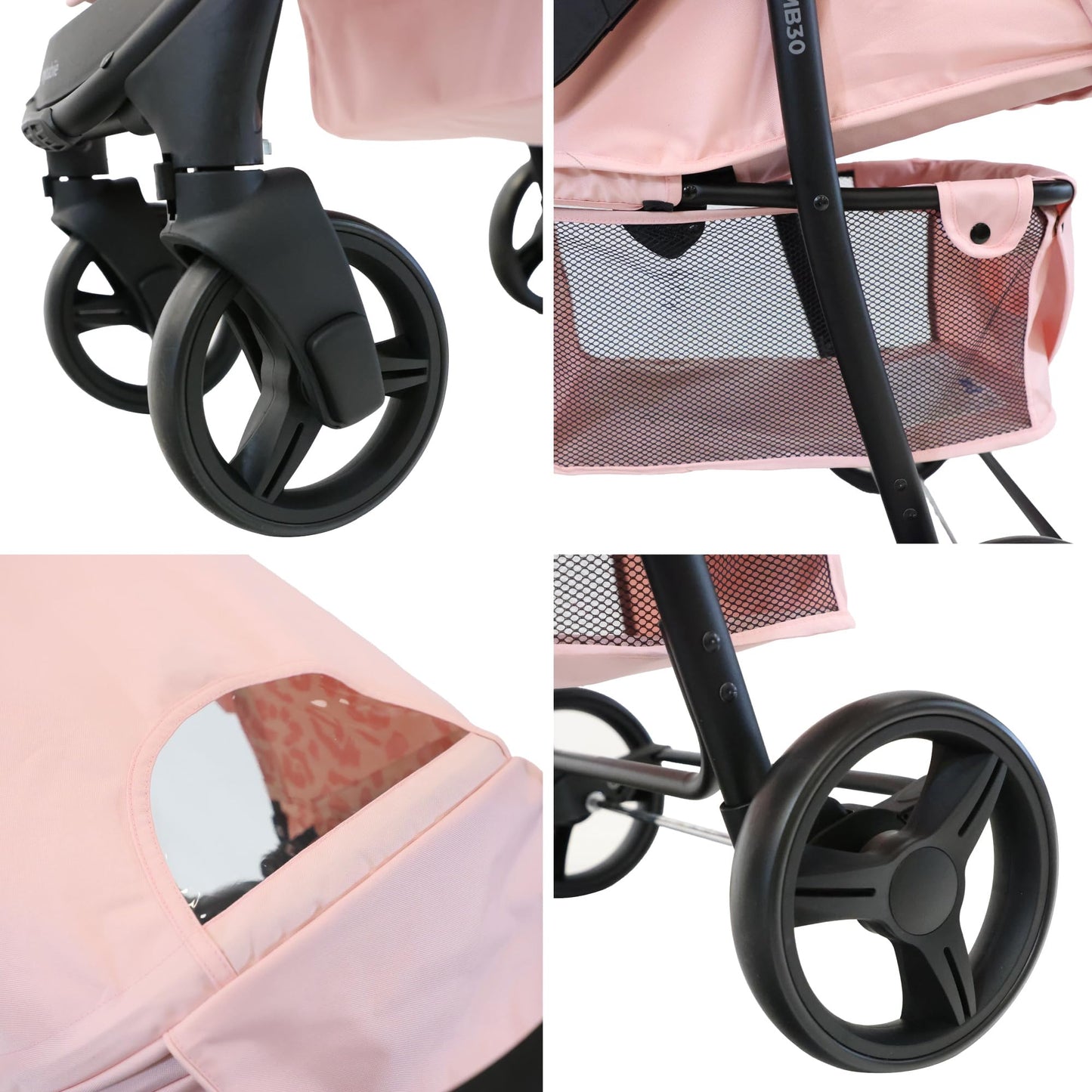 My Babiie MB30 Pushchair – from Birth to 4 Years (22kg), Easy Compact Fold, Large Shopping Basket, Adjustable Handle, Stroller Includes Cup Holder, Rain Cover – Black & Grey