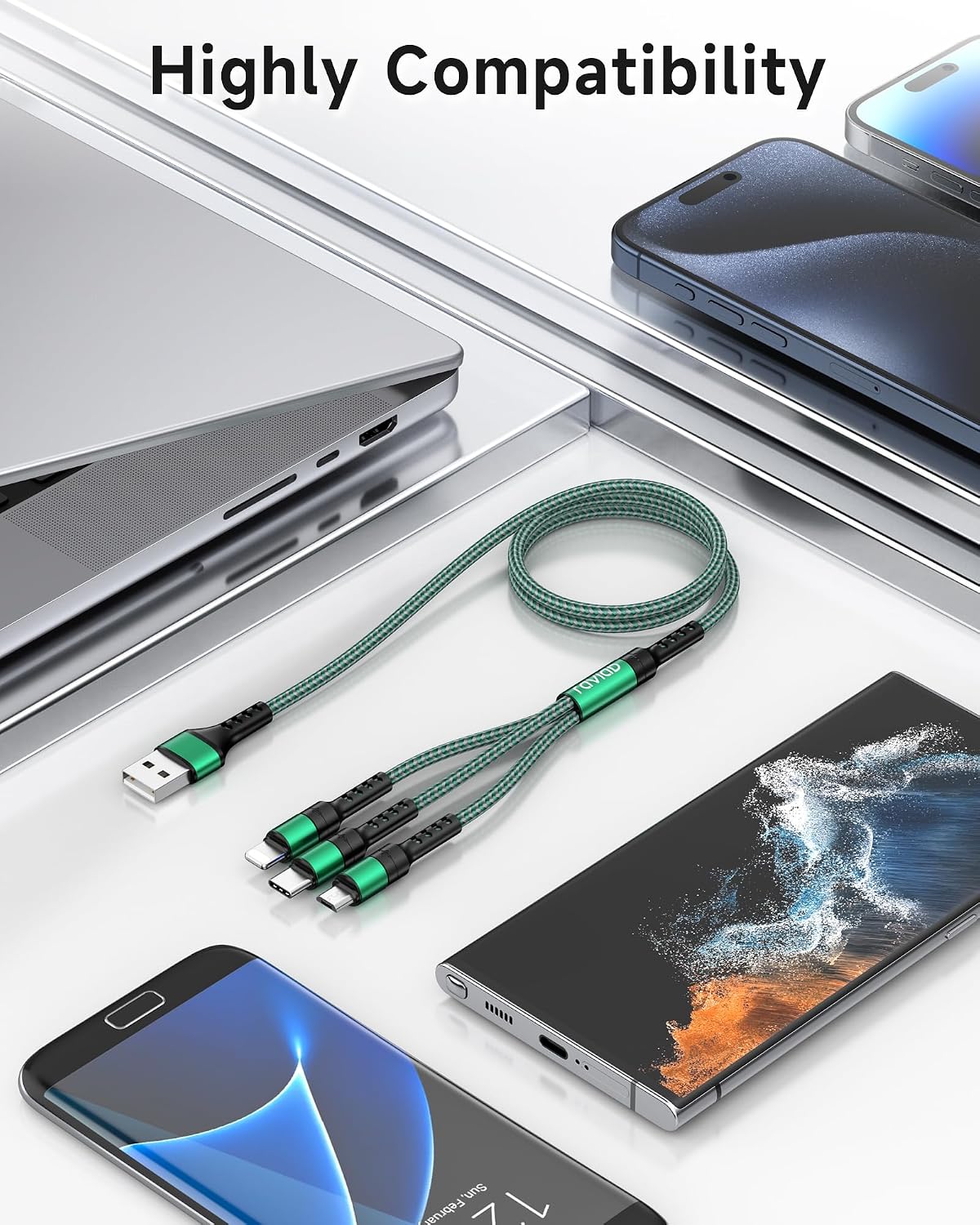RAVIAD Multi Charger Cable, 3 in 1 Charger Cable 3A USB Fast Charging Cord