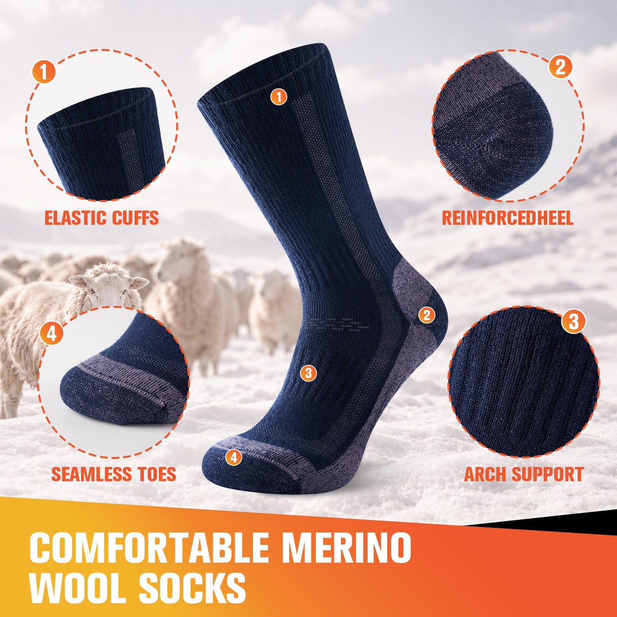 Merino Wool Hiking Socks for Men Women, Thermal Thick Warm Socks