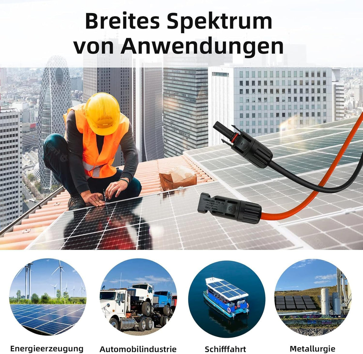 Solar Panel Extension Cable -1M/2M/3M/5M/10M/20M/30M 10AWG(6mm²/4mm²),Harness Wiring Wire Adapter with Connector,Tinned Copper Electrical Wire Cable- Red+Black (4mm²3M)